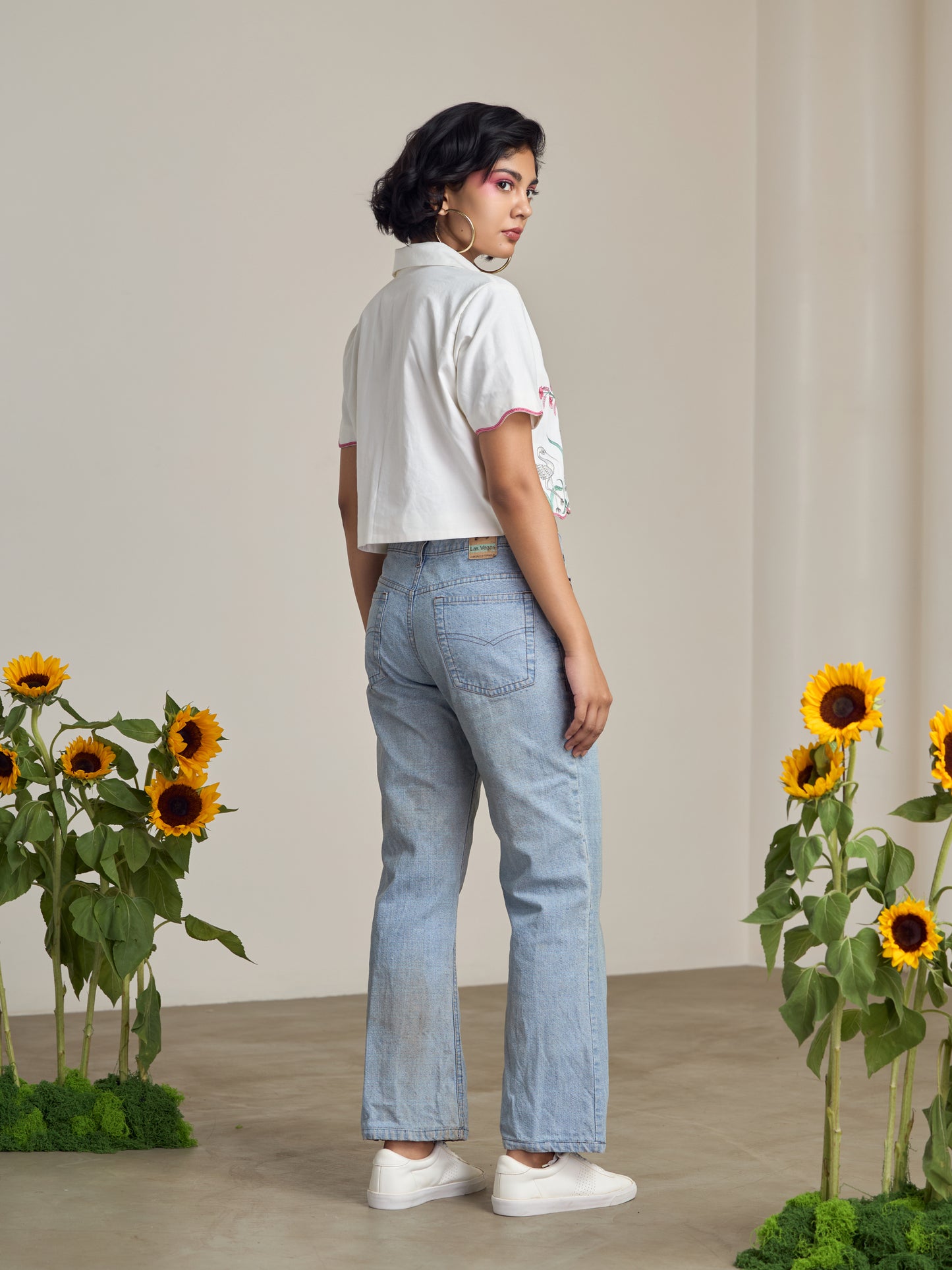 Ivory Flamingo Crop Shirt