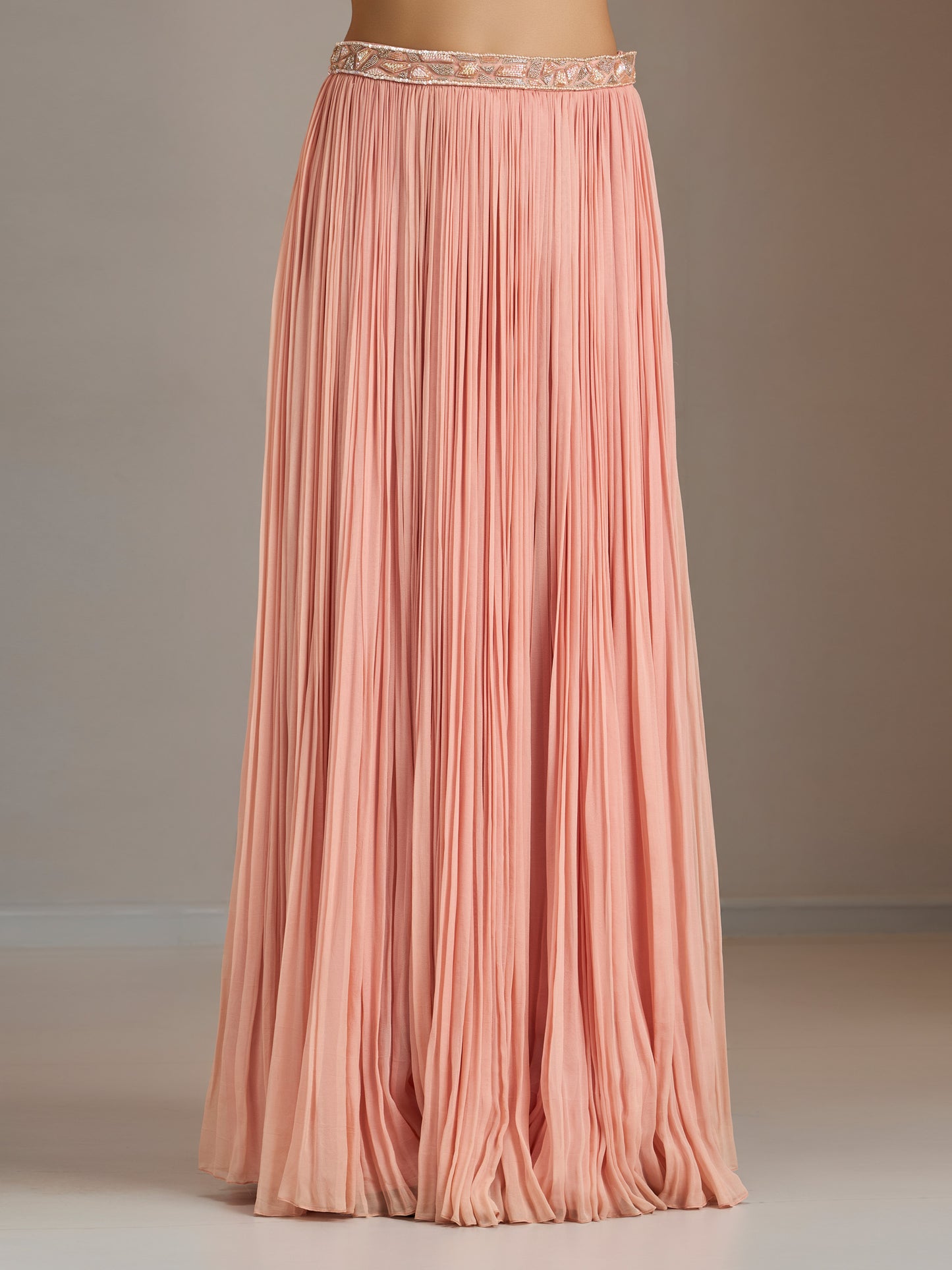 Old Rose Skirt Set With Square Neck Blouse And Choker Dupatta