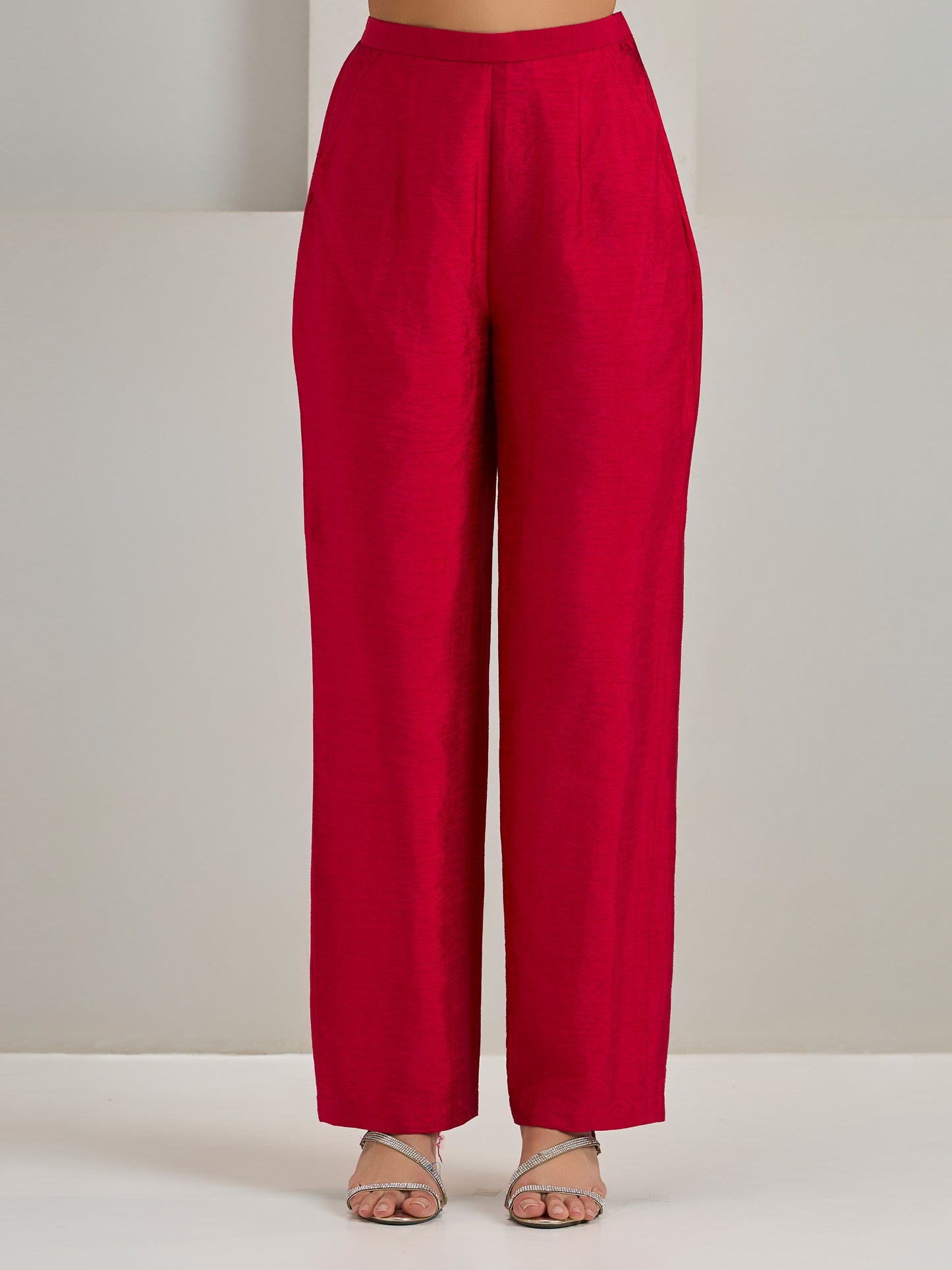 Red Patch Work Kurta With Pants And Dupatta