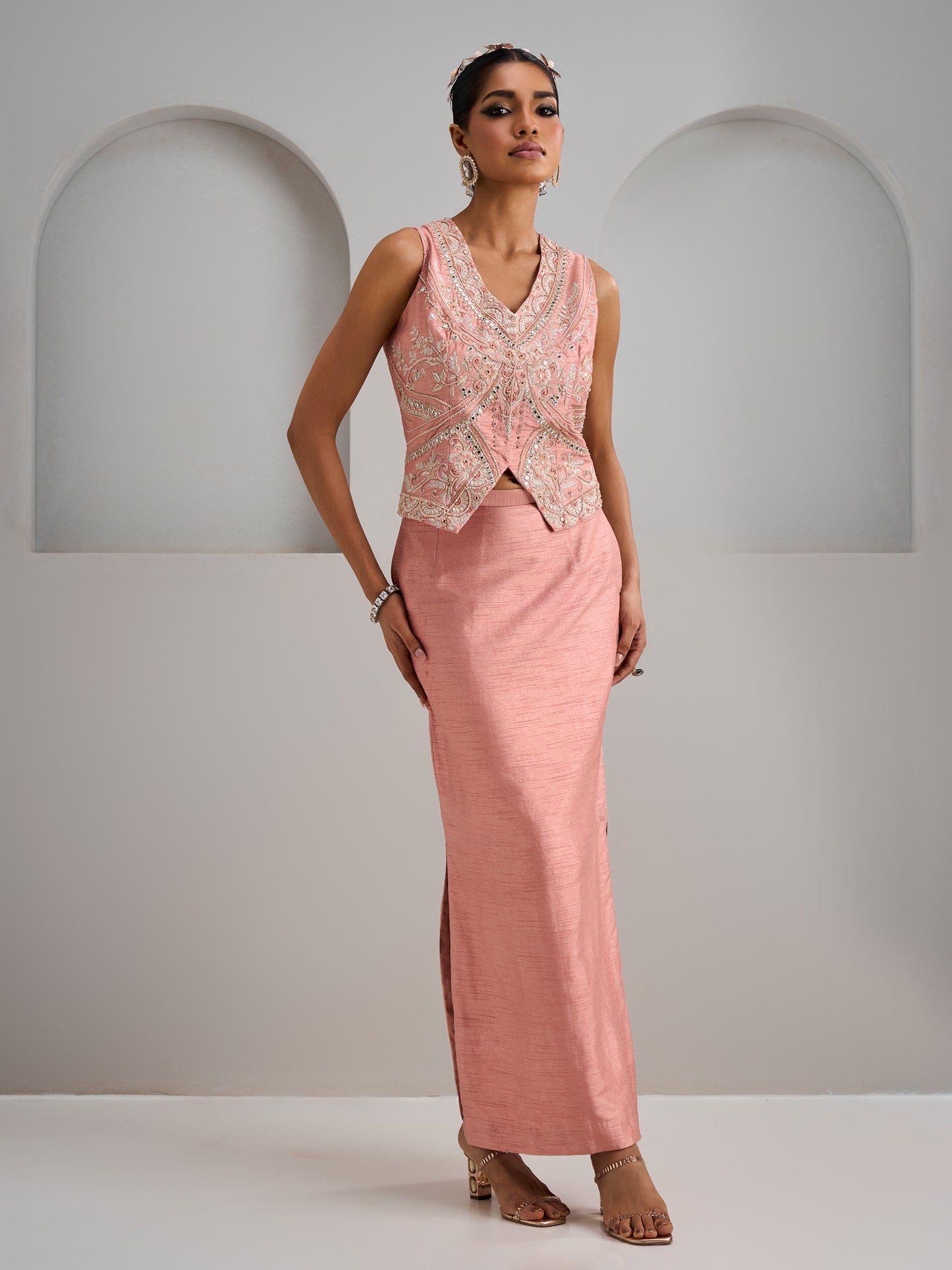 Old Rose Jacket And Skirt