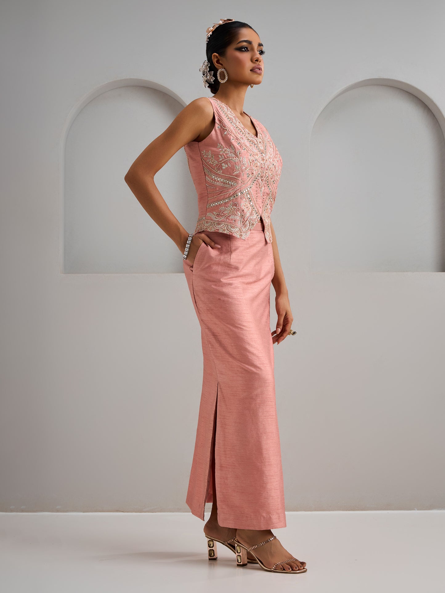 Old Rose Jacket And Skirt