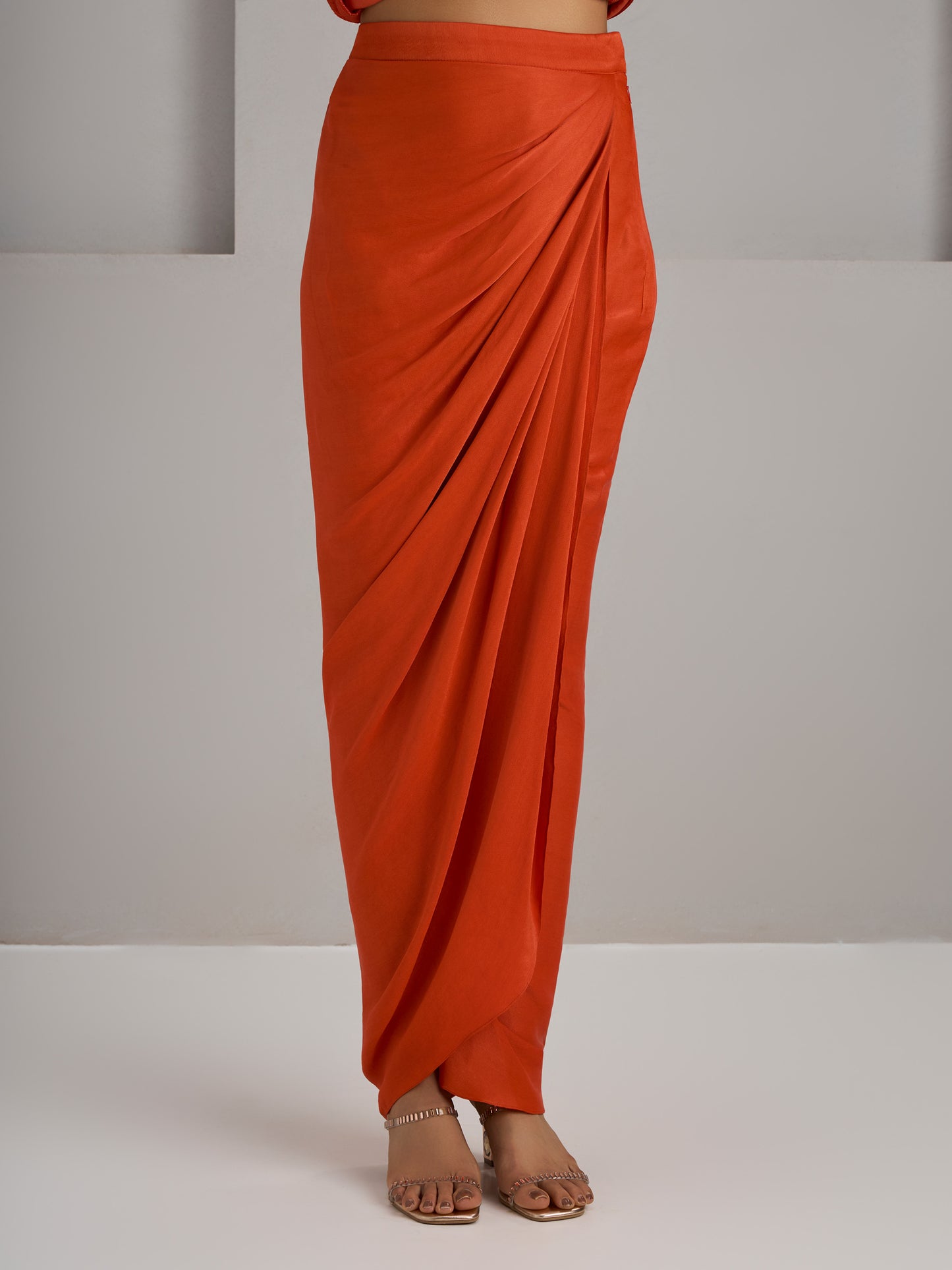 Orange Rawsilk Jacket With Skirt