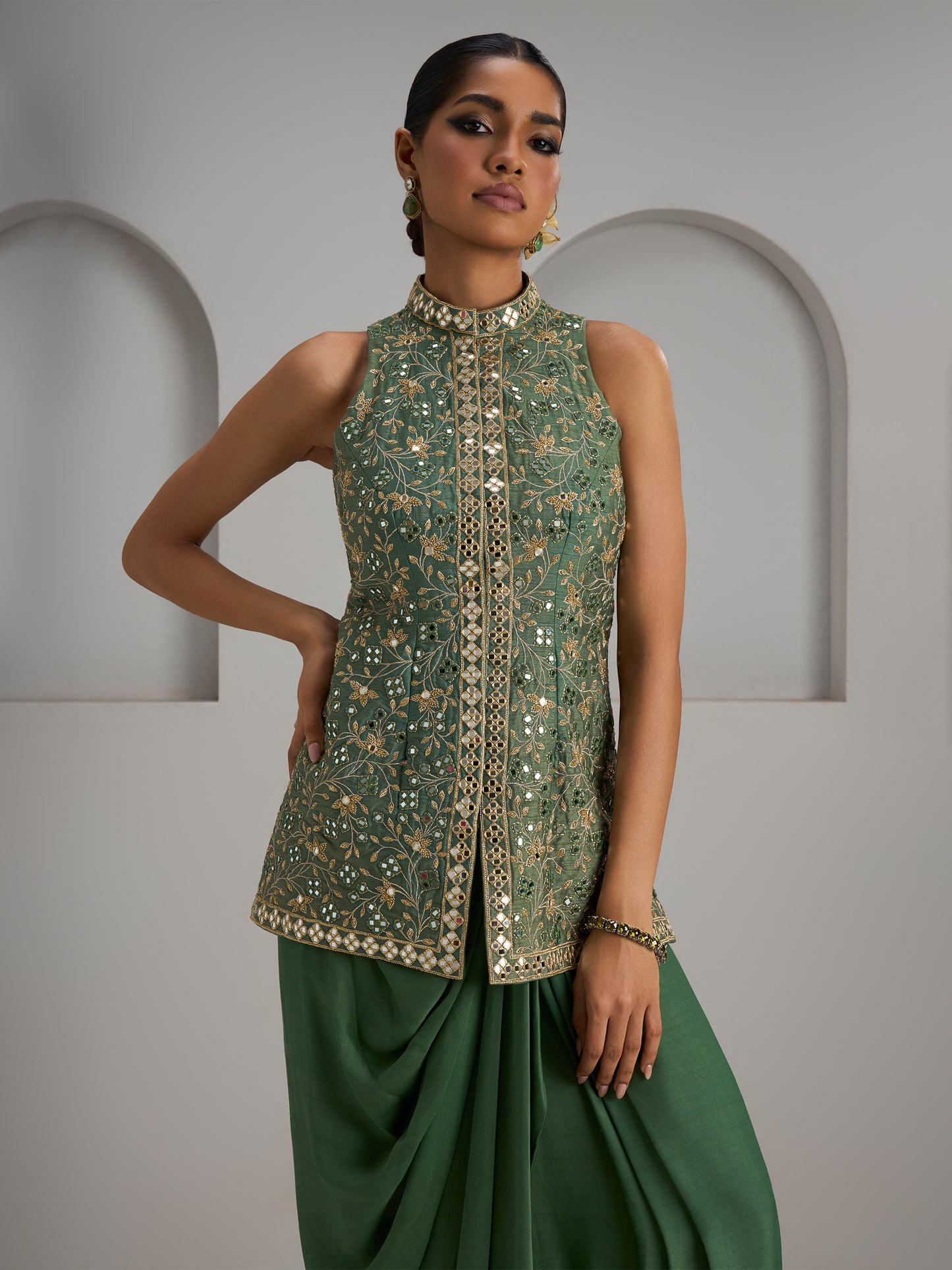 Sage Green Jacket With Skirt