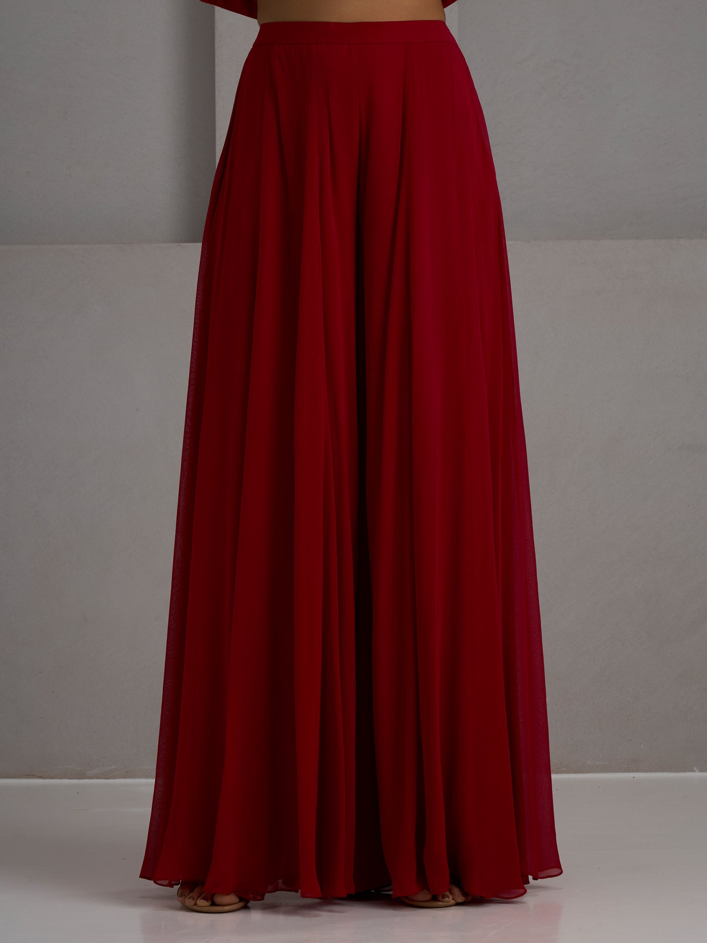 Red Tunic Kurta With Dupatta And Flared Sharara Pant