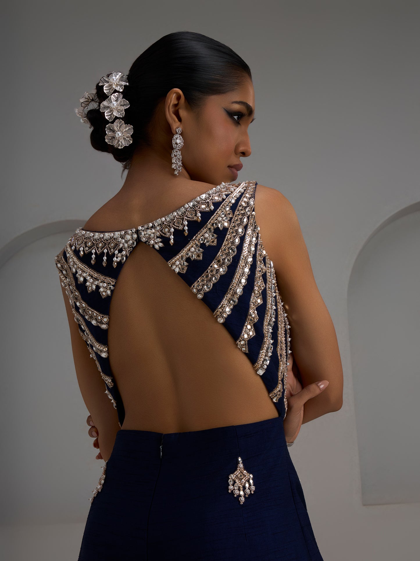 Navy Hand Embroidered Sleeveless Jumpsuit