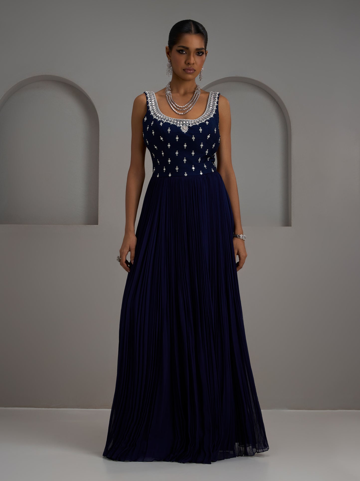 Navy Gathered Gown