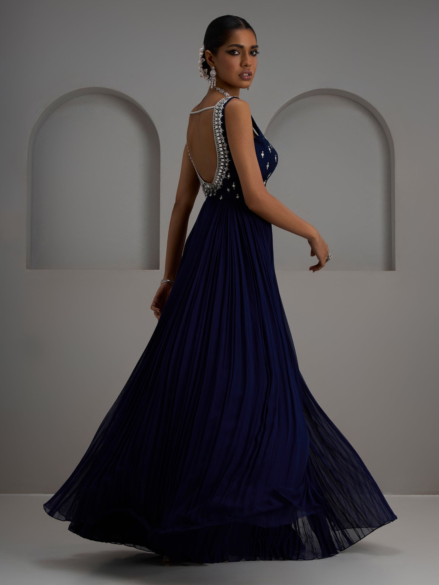Navy Gathered Gown