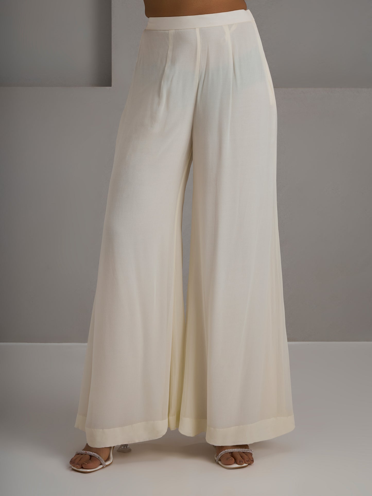 Ivory Tunic Kurta With Dupatta And Flared Sharara Pants