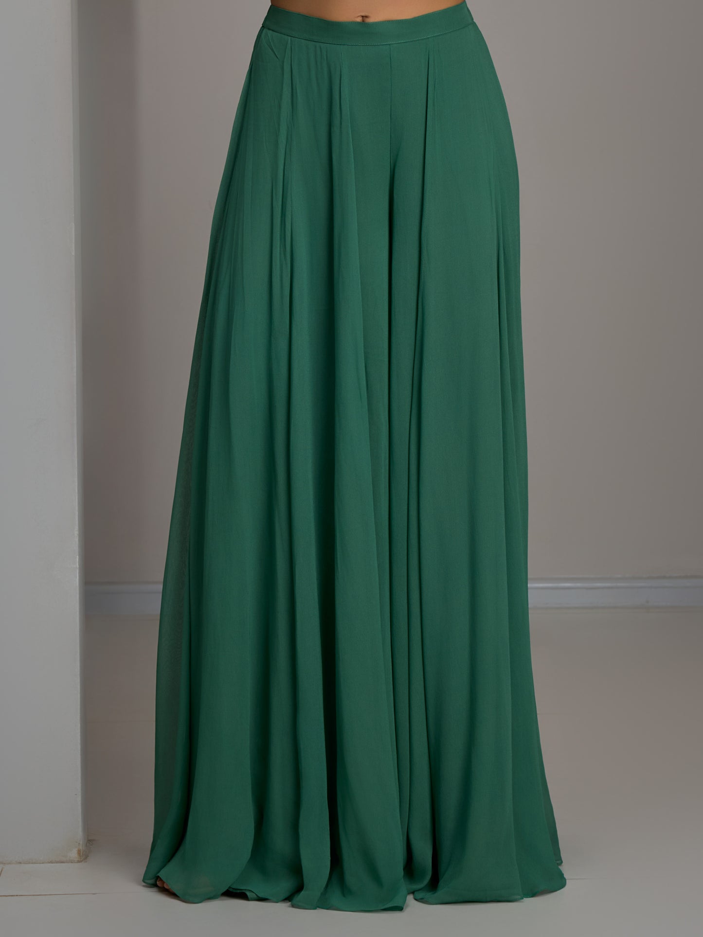 Sage Green Tunic Kurta With Dupatta And Flared Sharara Pant