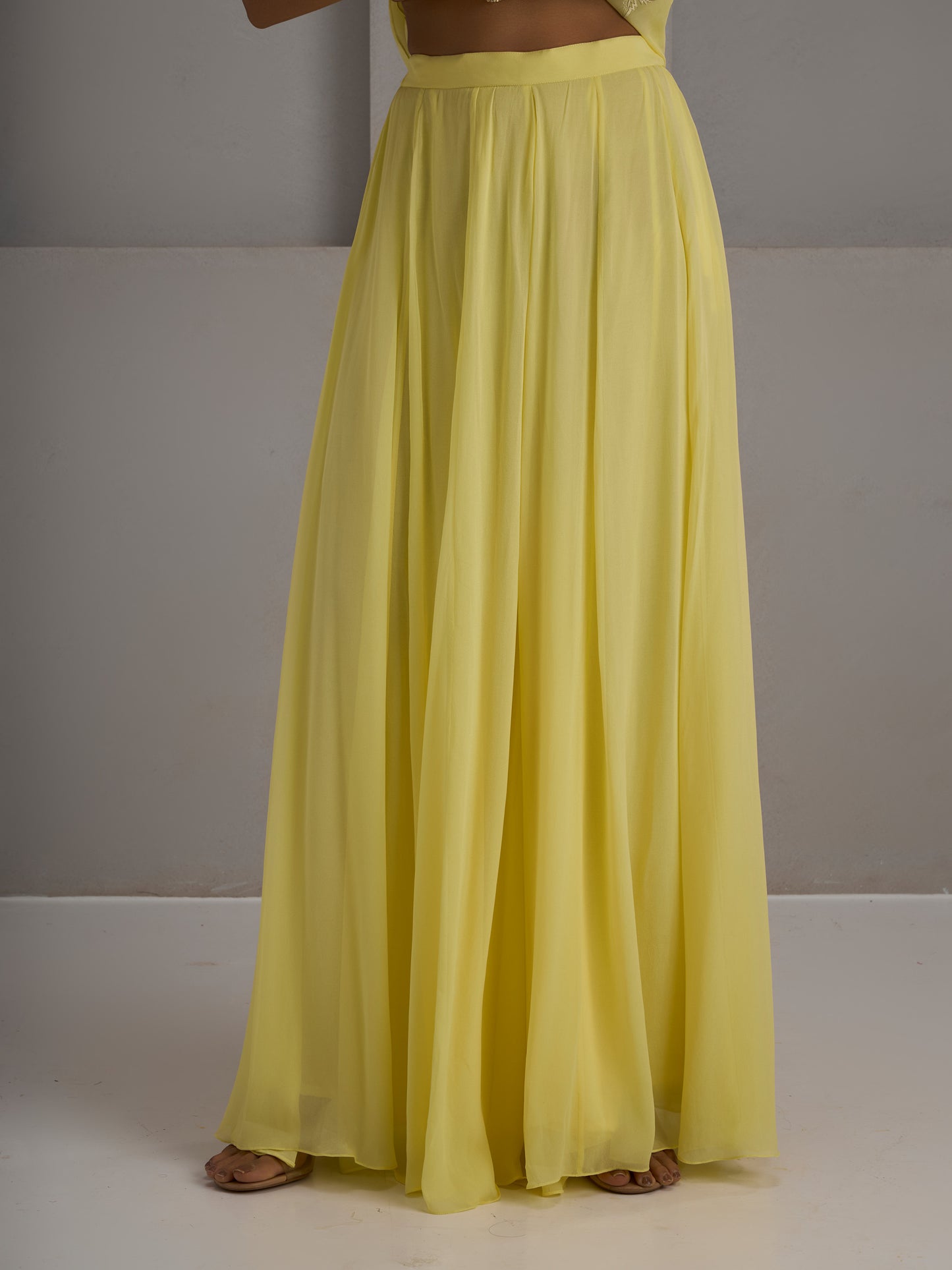 Lemon Yellow Georgette Kurti With Sharara And Dupatta