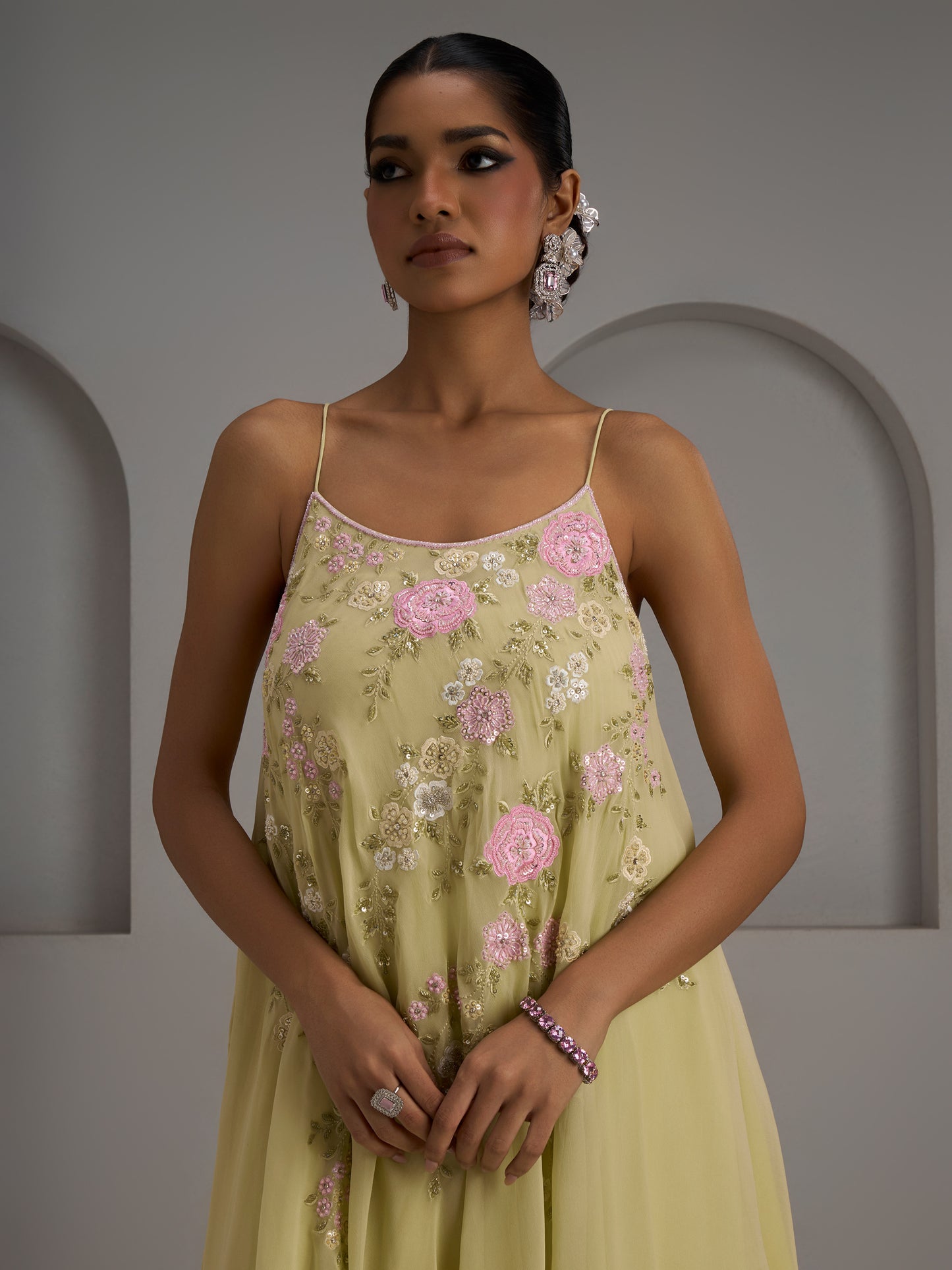 Light Green Georgette Kurti With Sharara and Choker Dupatta