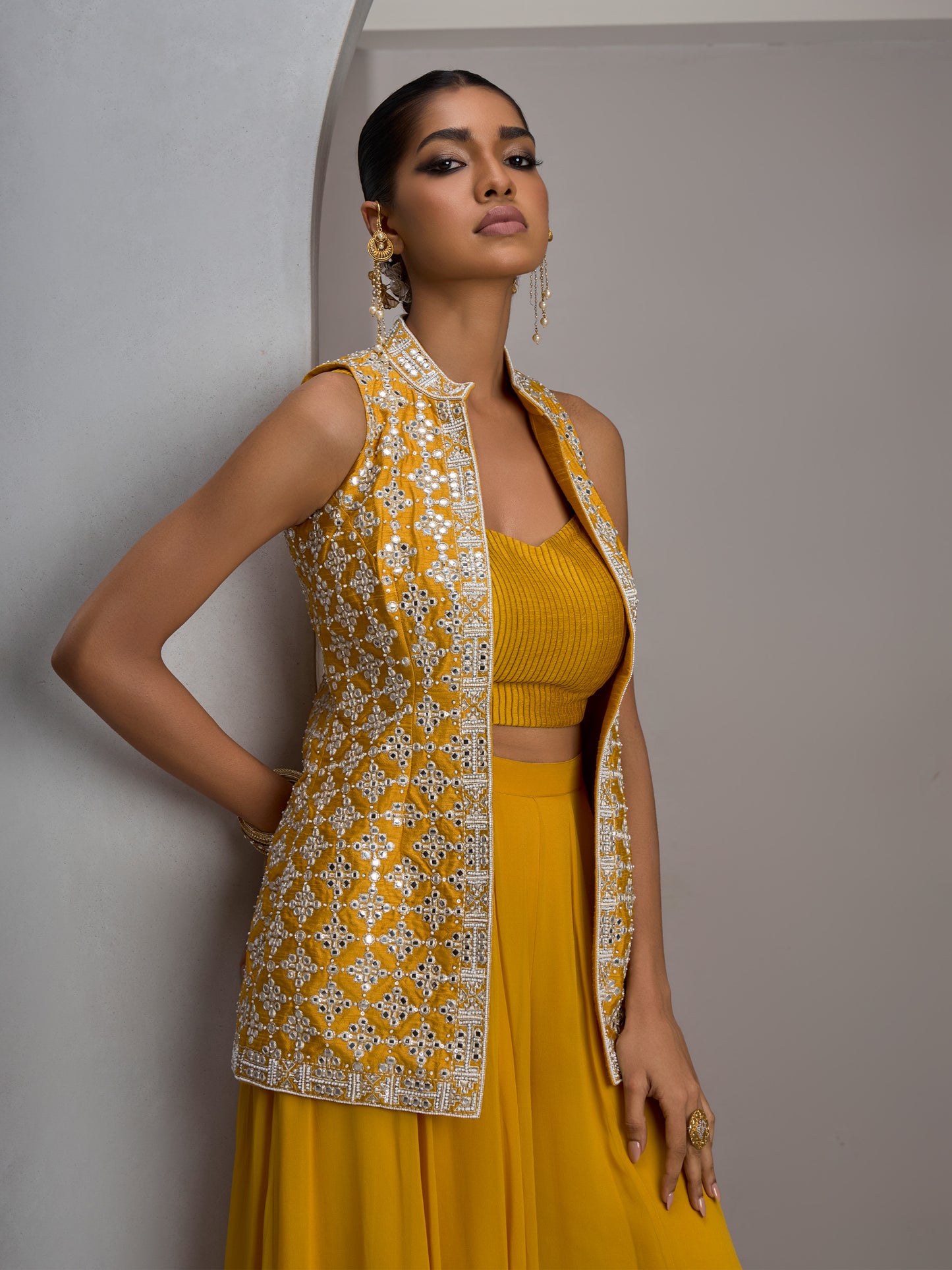 Mustard Jacket With Bustier And Pants