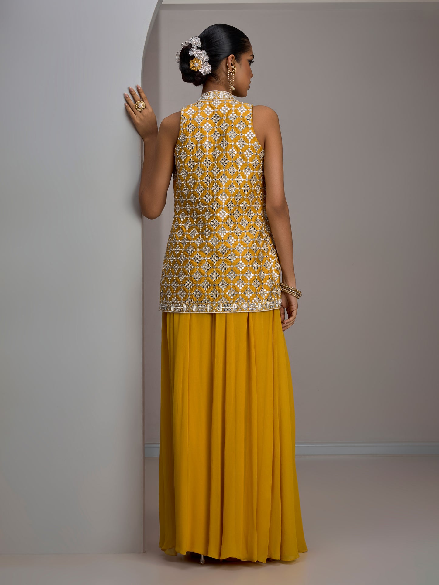 Mustard Jacket With Bustier And Pants