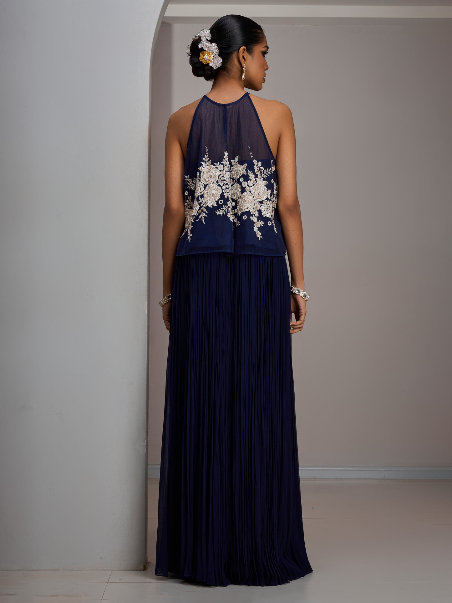Navy Crop Top With Gather Skirt