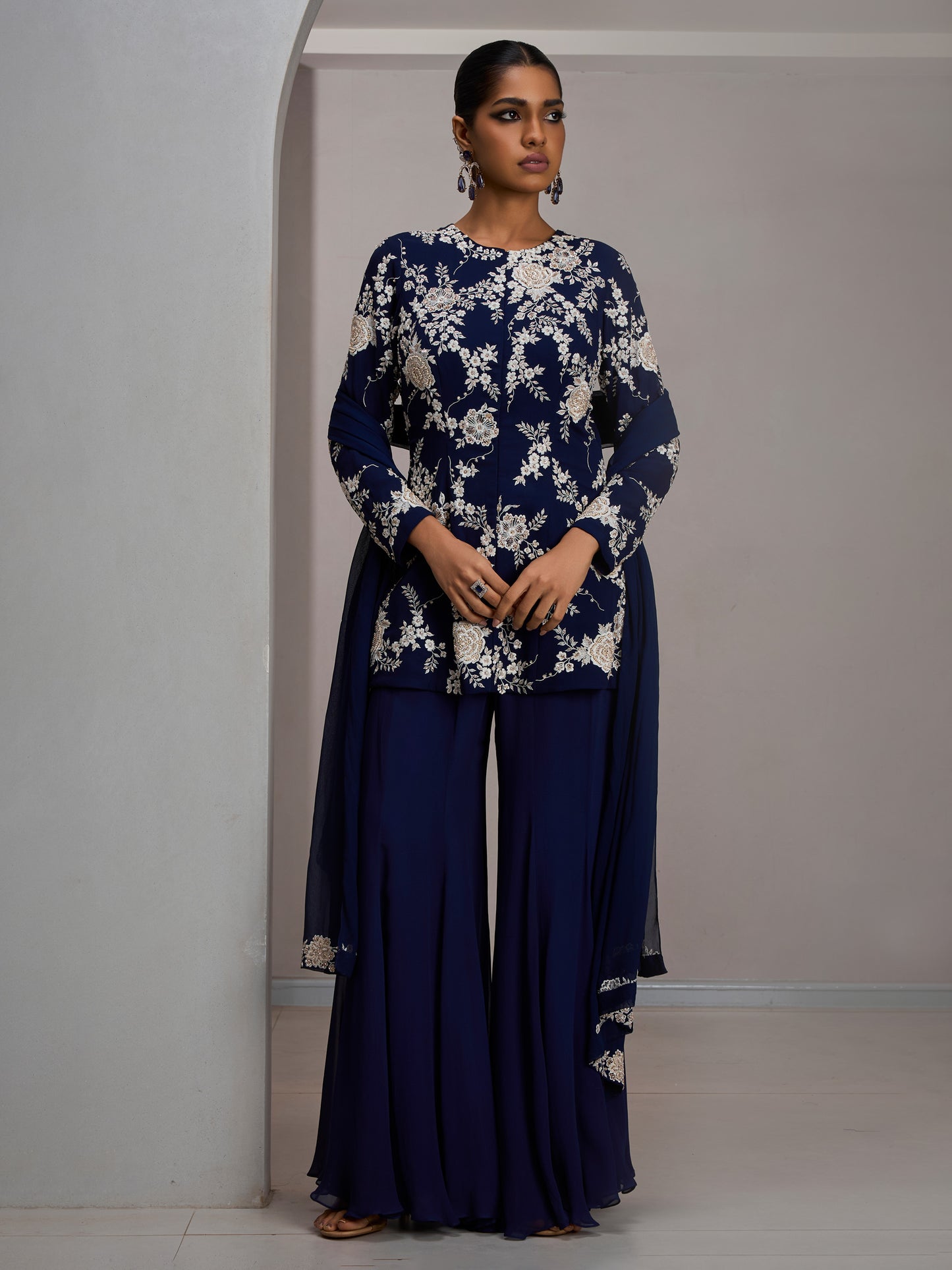 Navy Ivory Full Sleeves Jacket With Pants