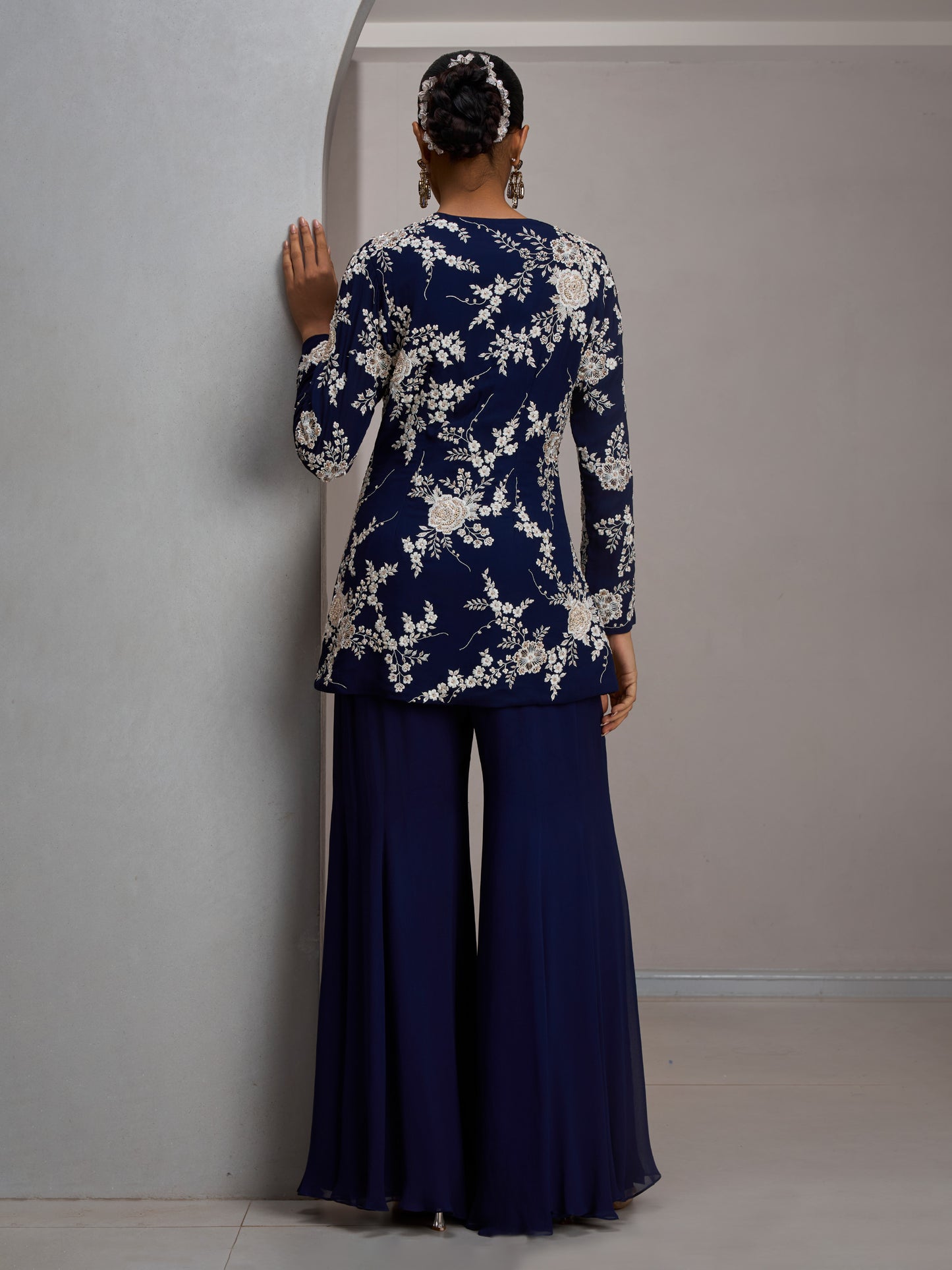 Navy Ivory Full Sleeves Jacket With Pants