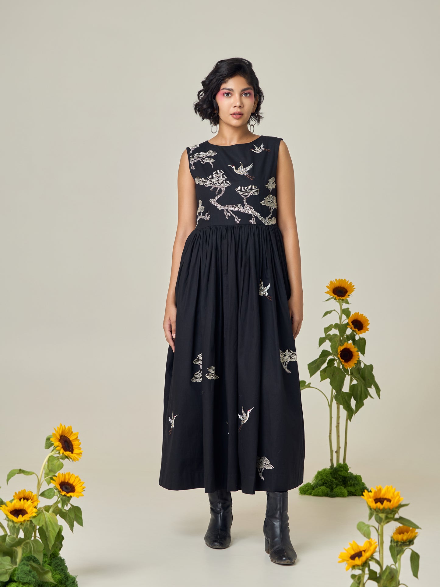 Black Popline Flamingo Dress