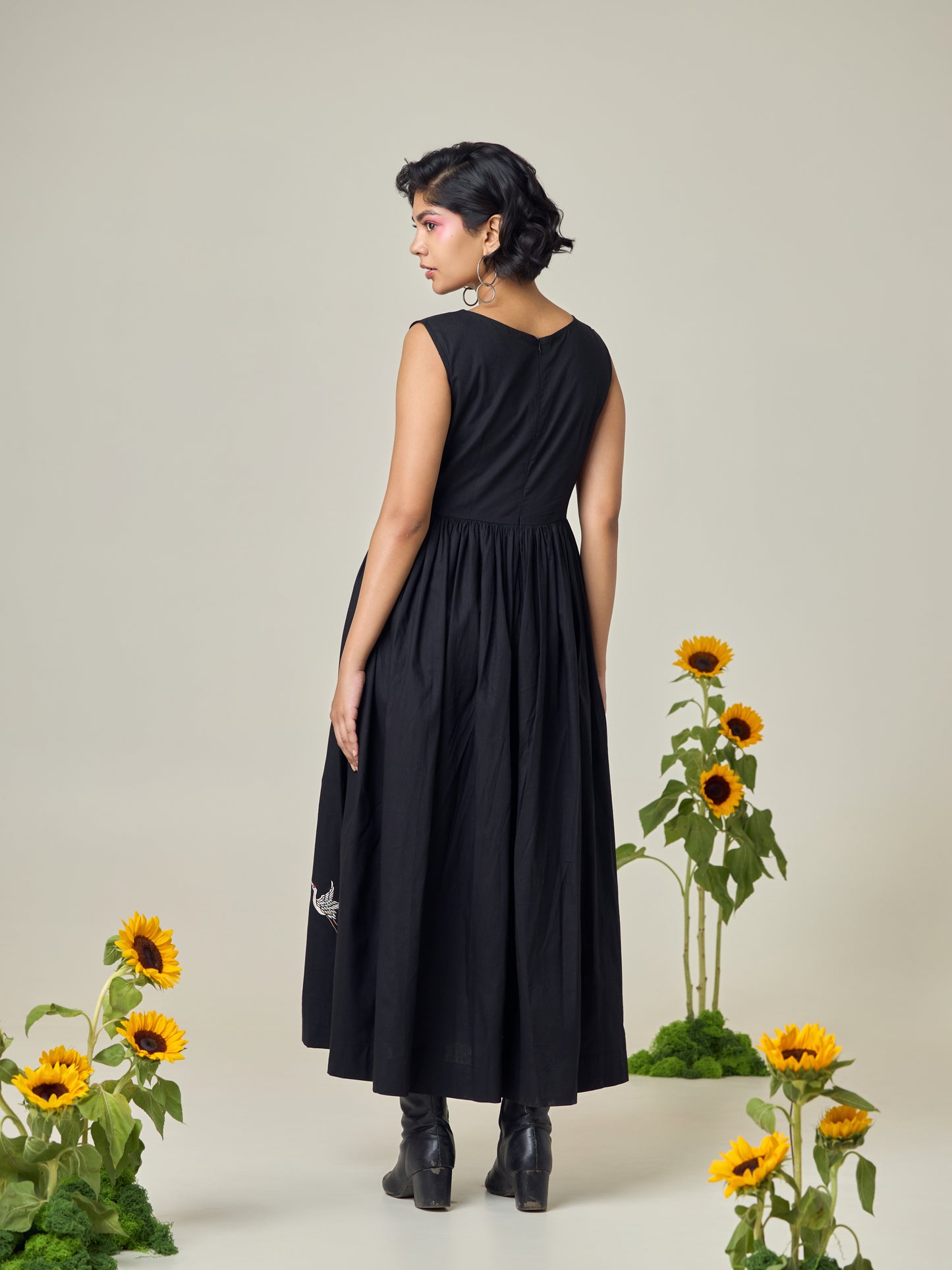 Black Popline Flamingo Dress