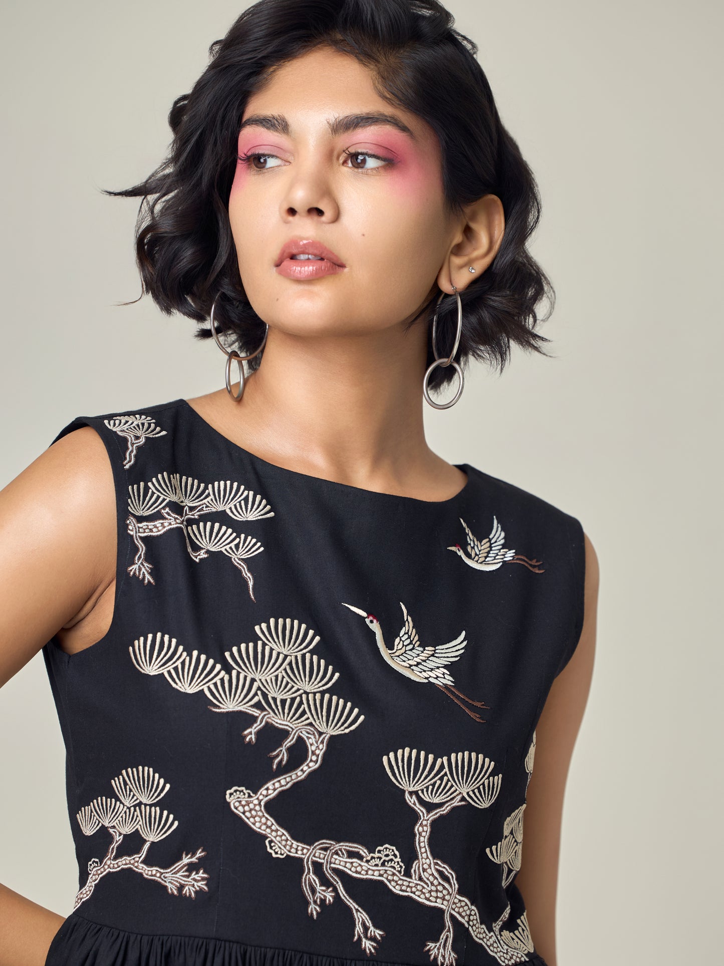 Black Popline Flamingo Dress