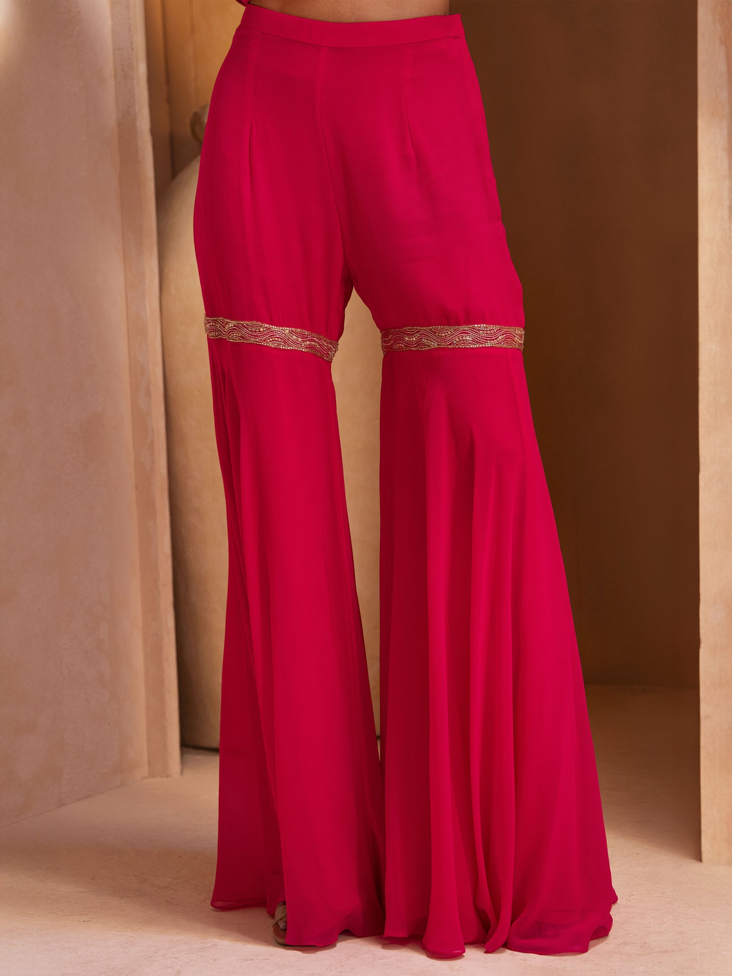 Fuchsia Pink Embroidered Kurti Sharara Set