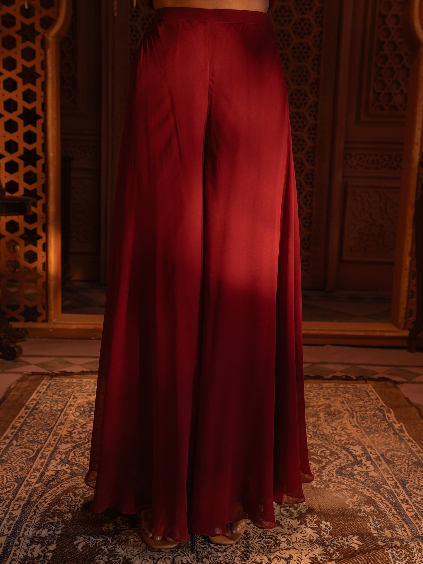 Maroon Hand Embroidered Kurti Sharara Set