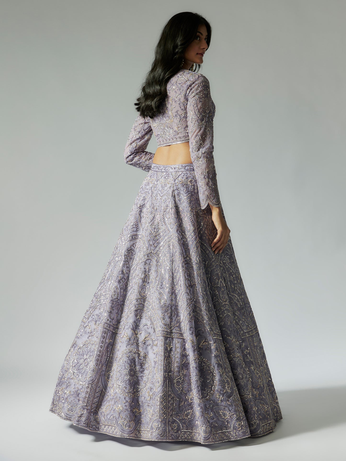 Lilac Net Lehenga Set with Embroidery