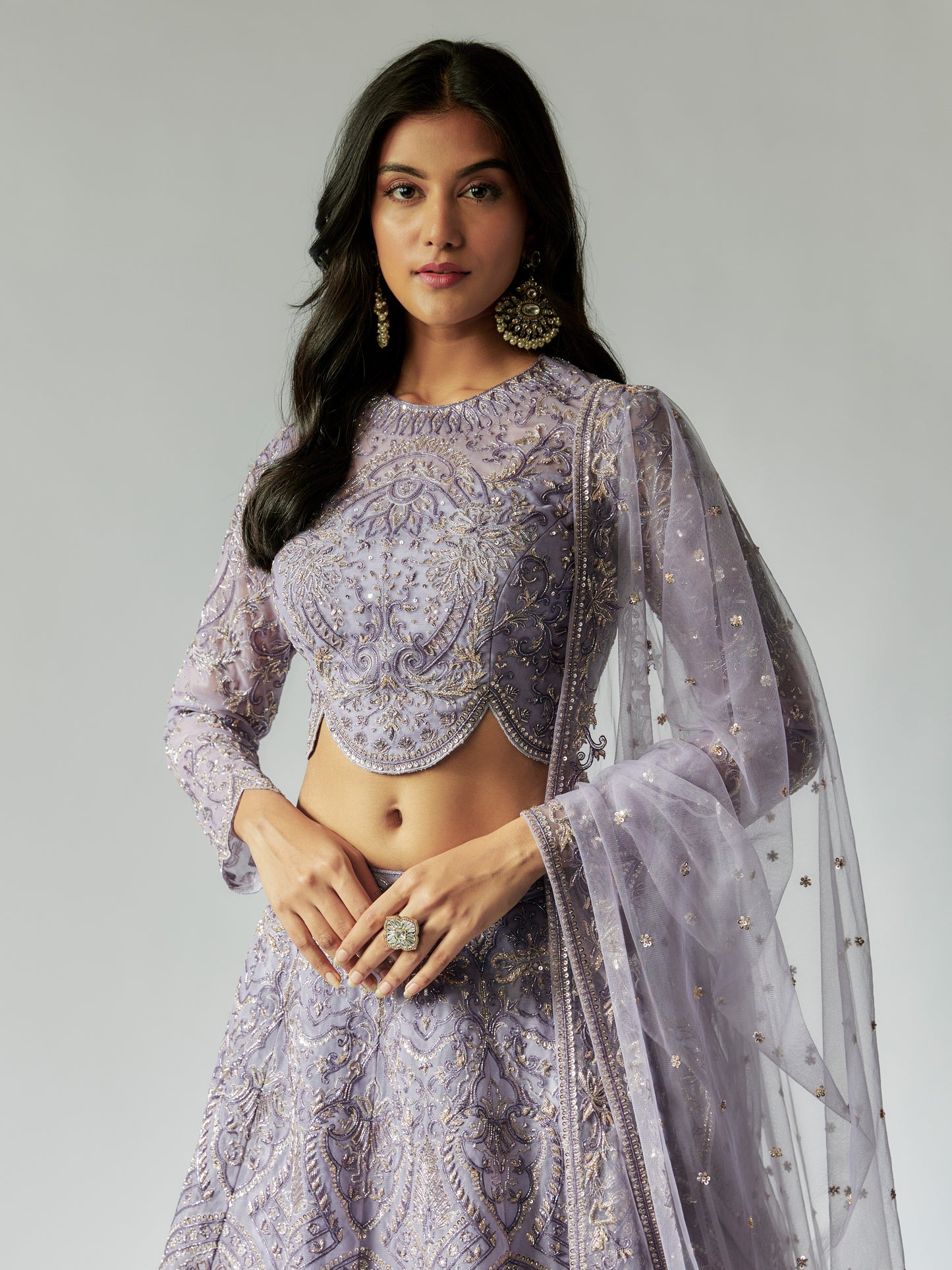 Lilac Net Lehenga Set with Embroidery
