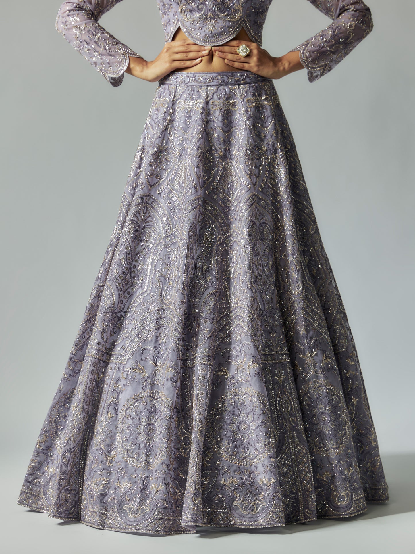 Lilac Net Lehenga Set with Embroidery