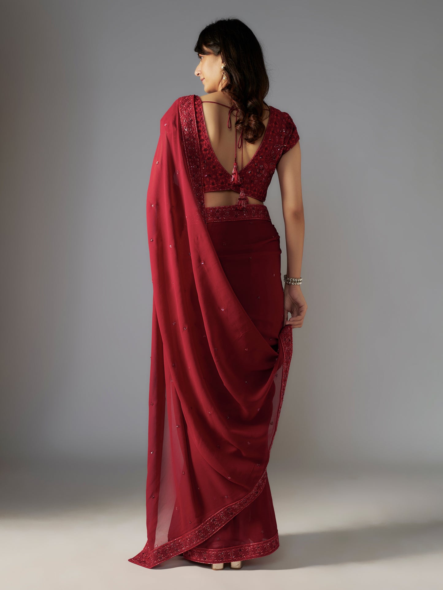 Red Georgette Saree Set