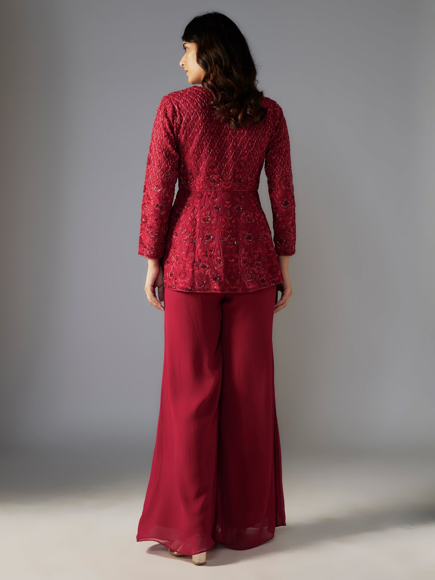 Red Jacket and Sharara Set