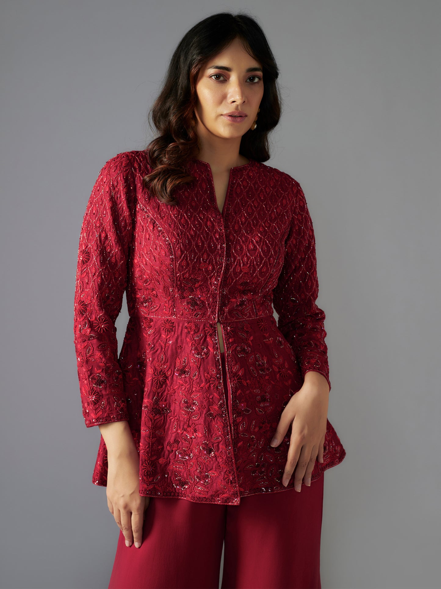 Red Jacket and Sharara Set
