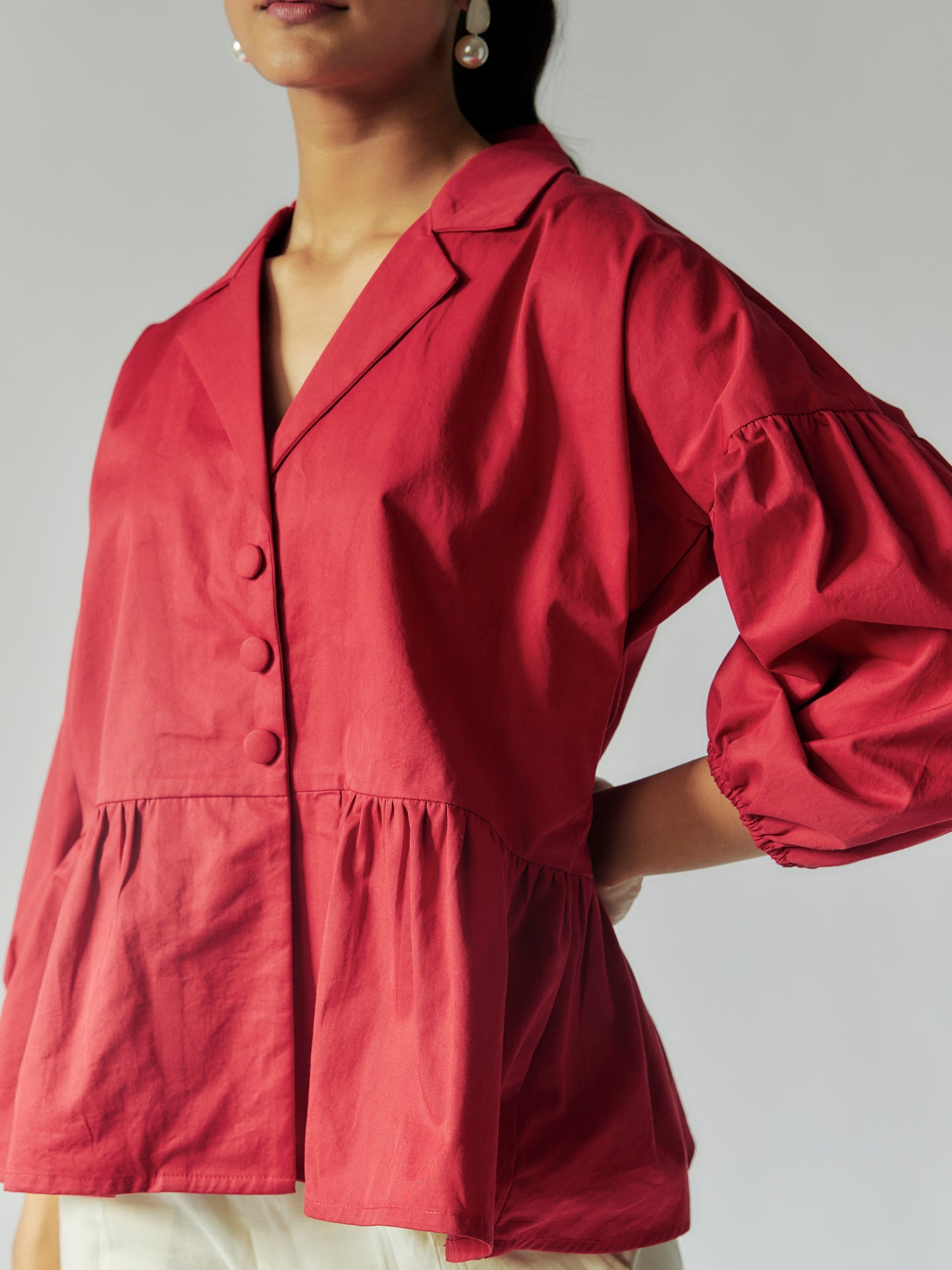 Red and Cream Cotton Linen Shirt