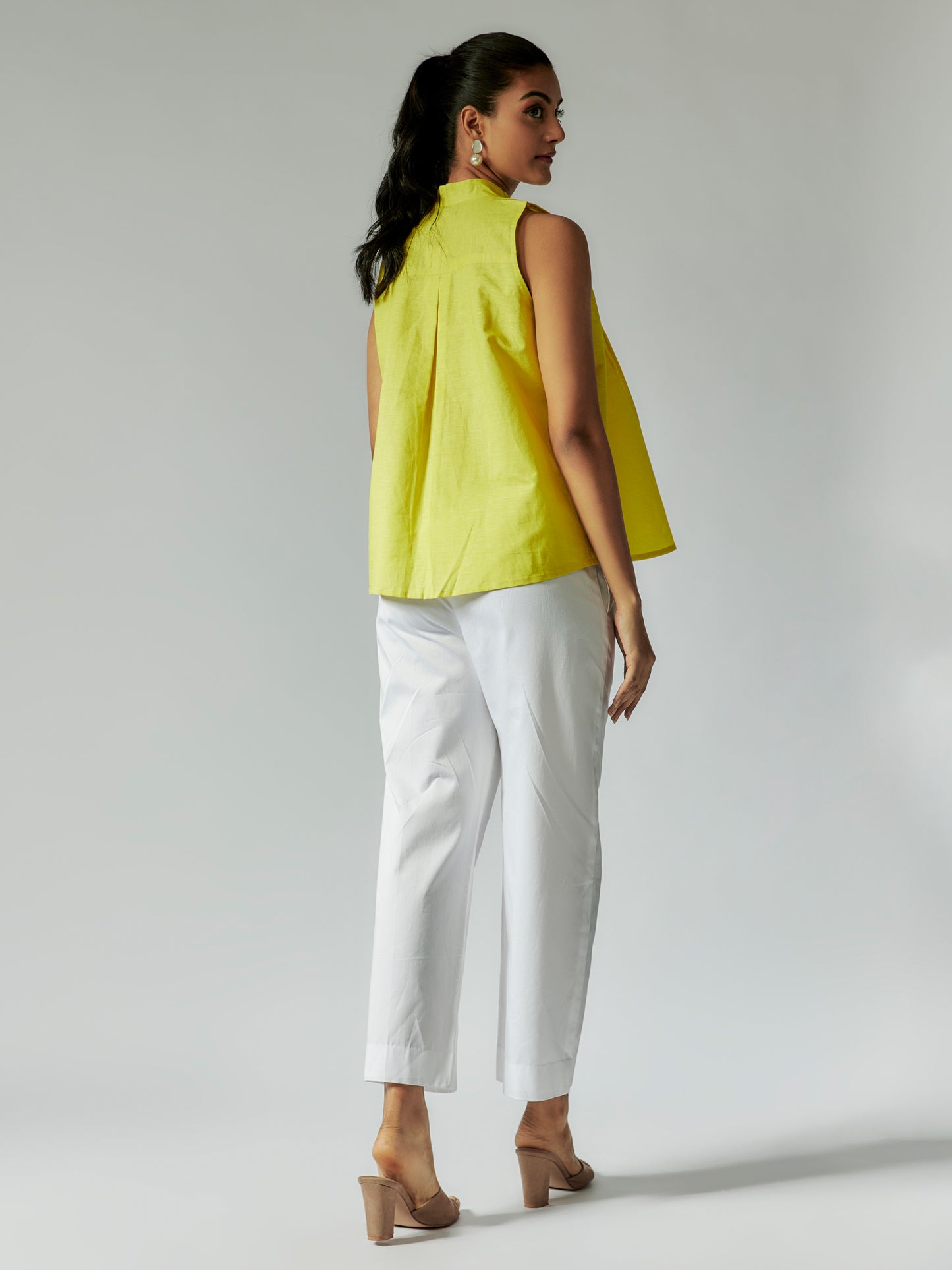 Lime Yellow Cotton Linen Shirt with Pintuck Details Co-ord Set