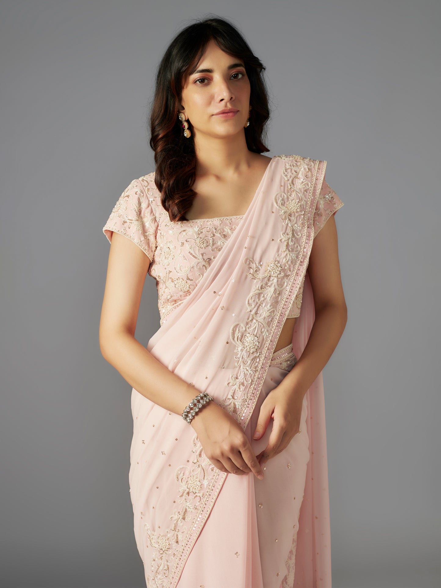 Pink Mandala Georgette Saree Set