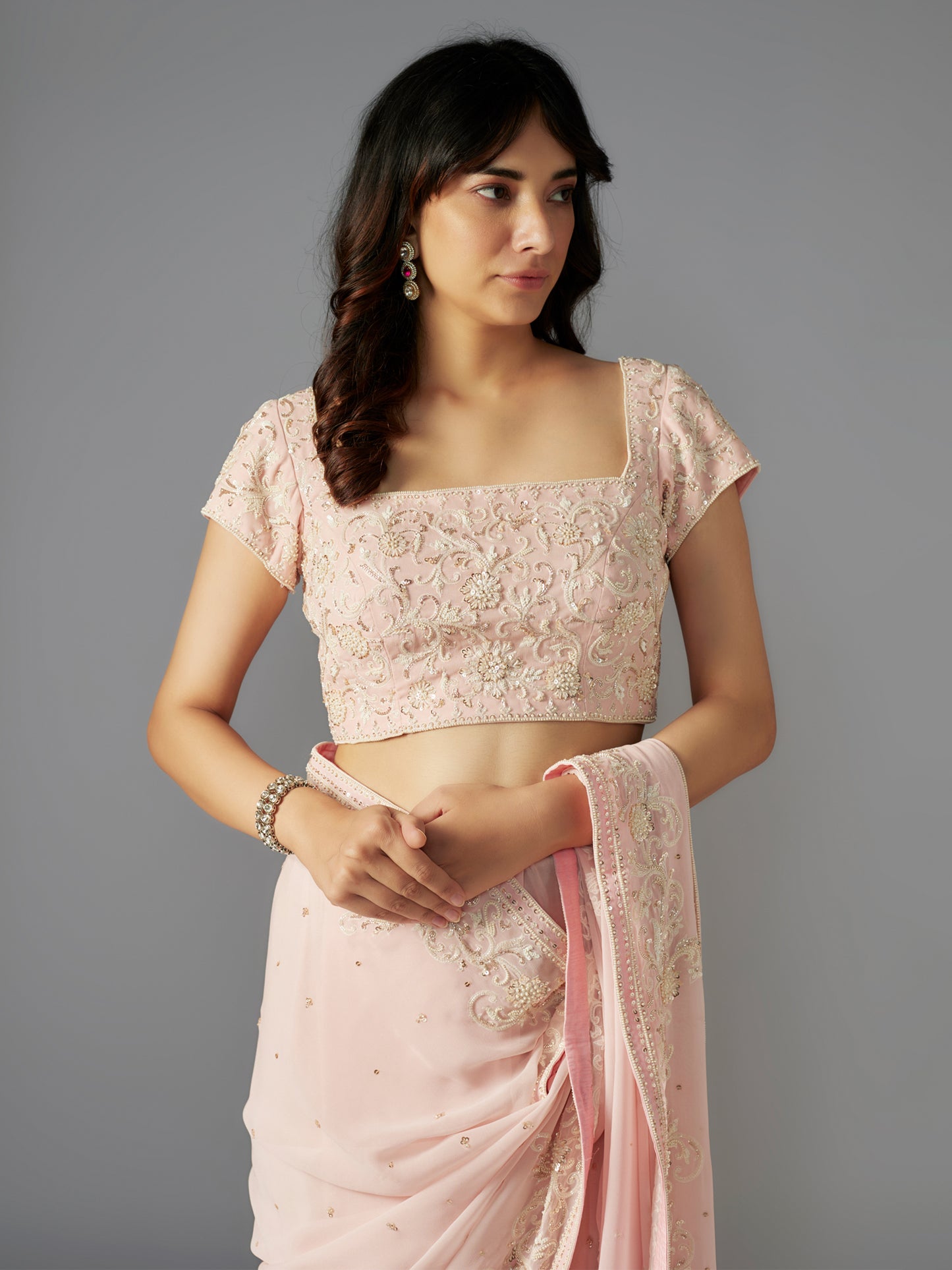 Pink Mandala Georgette Saree Set