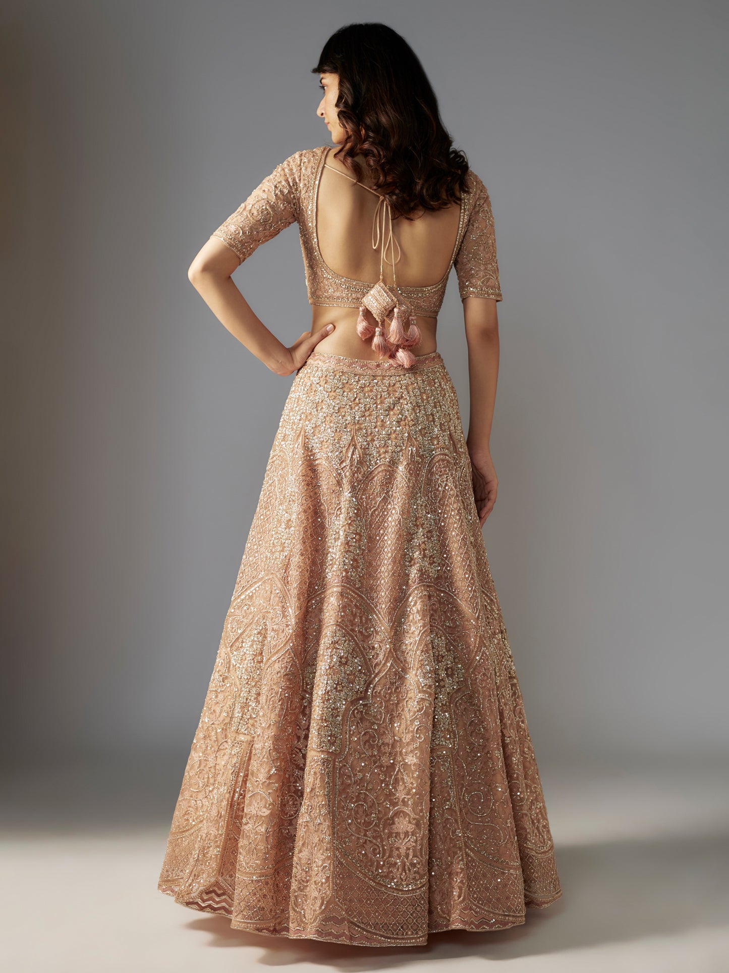 Nude Hand Embroidered Lehenga Set