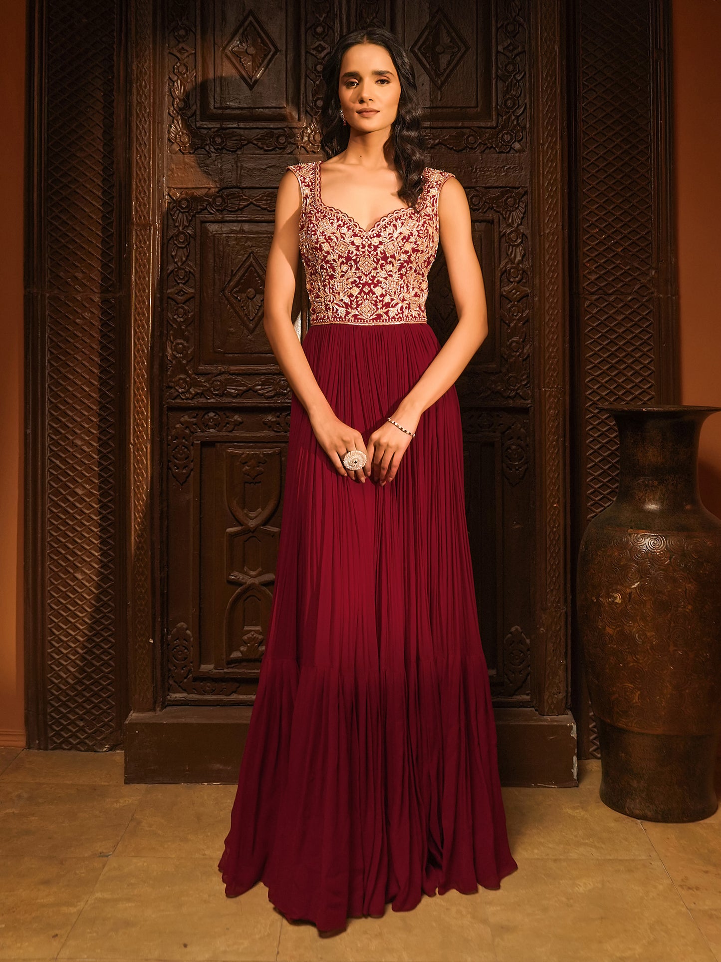 Red Hand Embroidered Gown