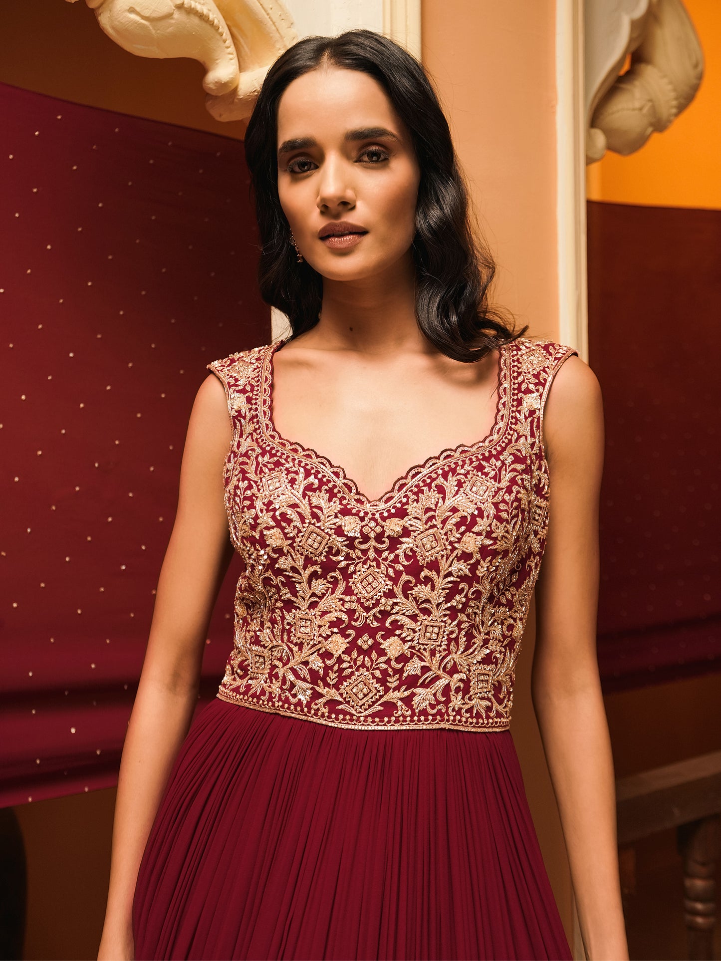 Red Hand Embroidered Gown