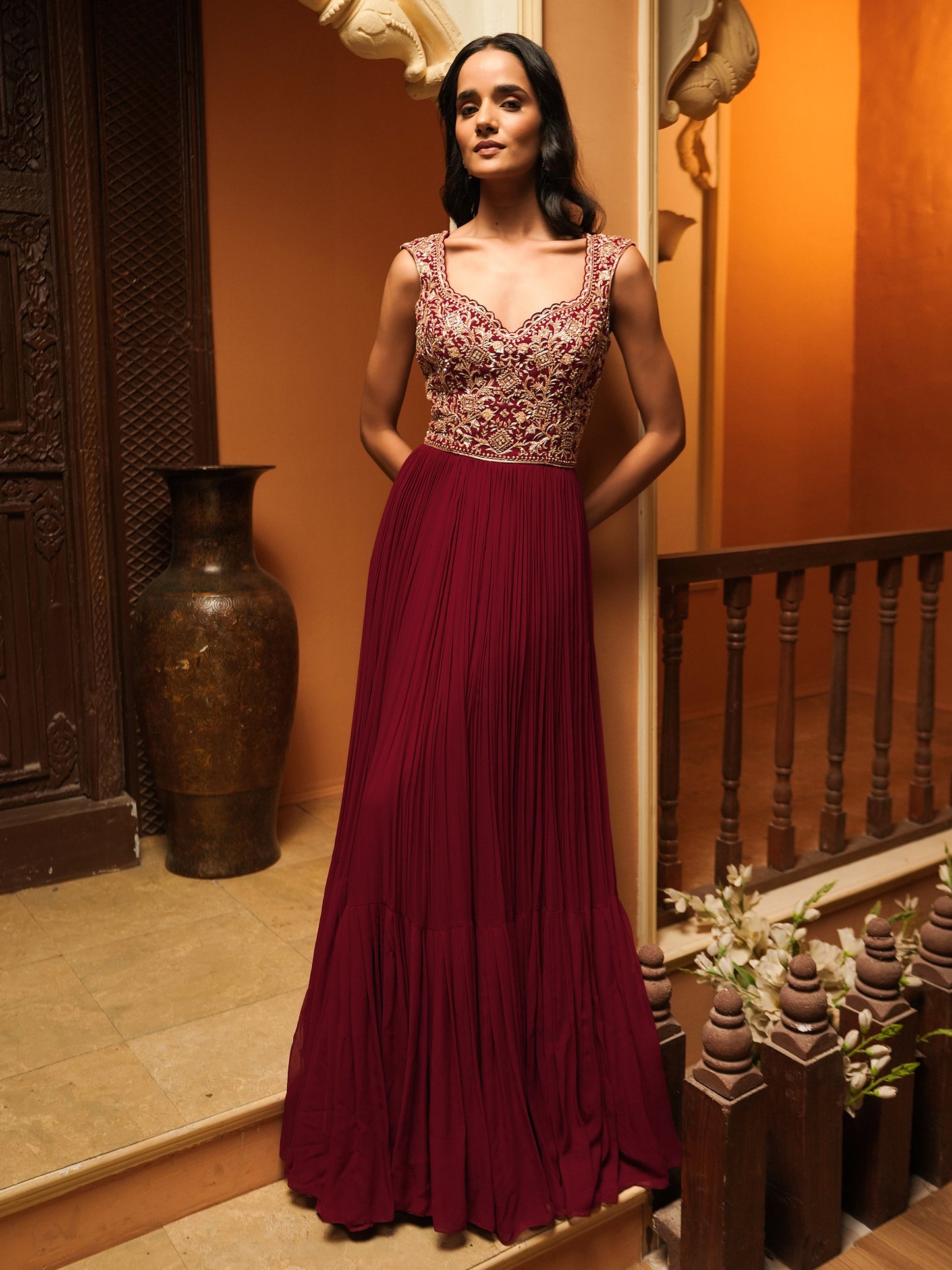 Red Hand Embroidered Gown