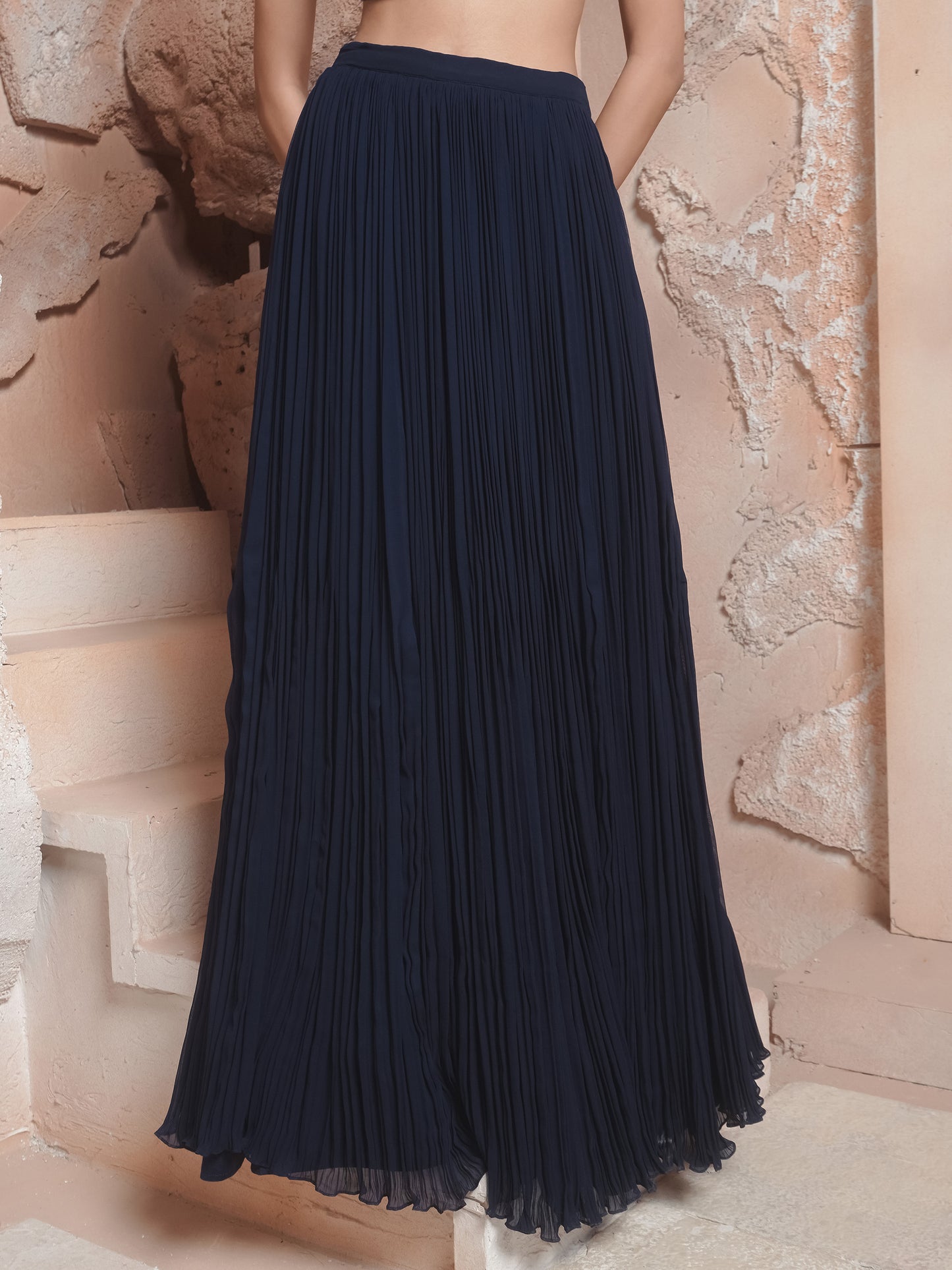 Navy Embroidered Skirt Set