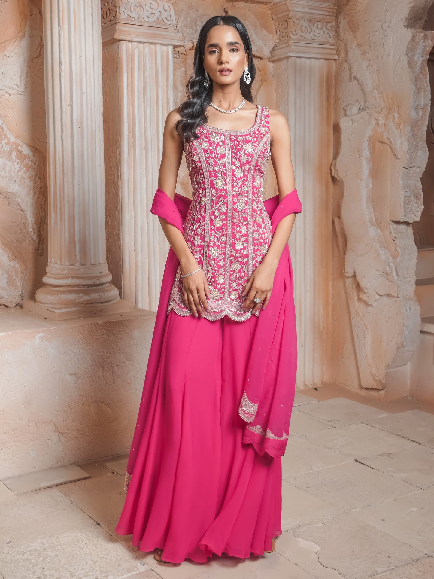 Fushcia Pink Kurta Sharara Set