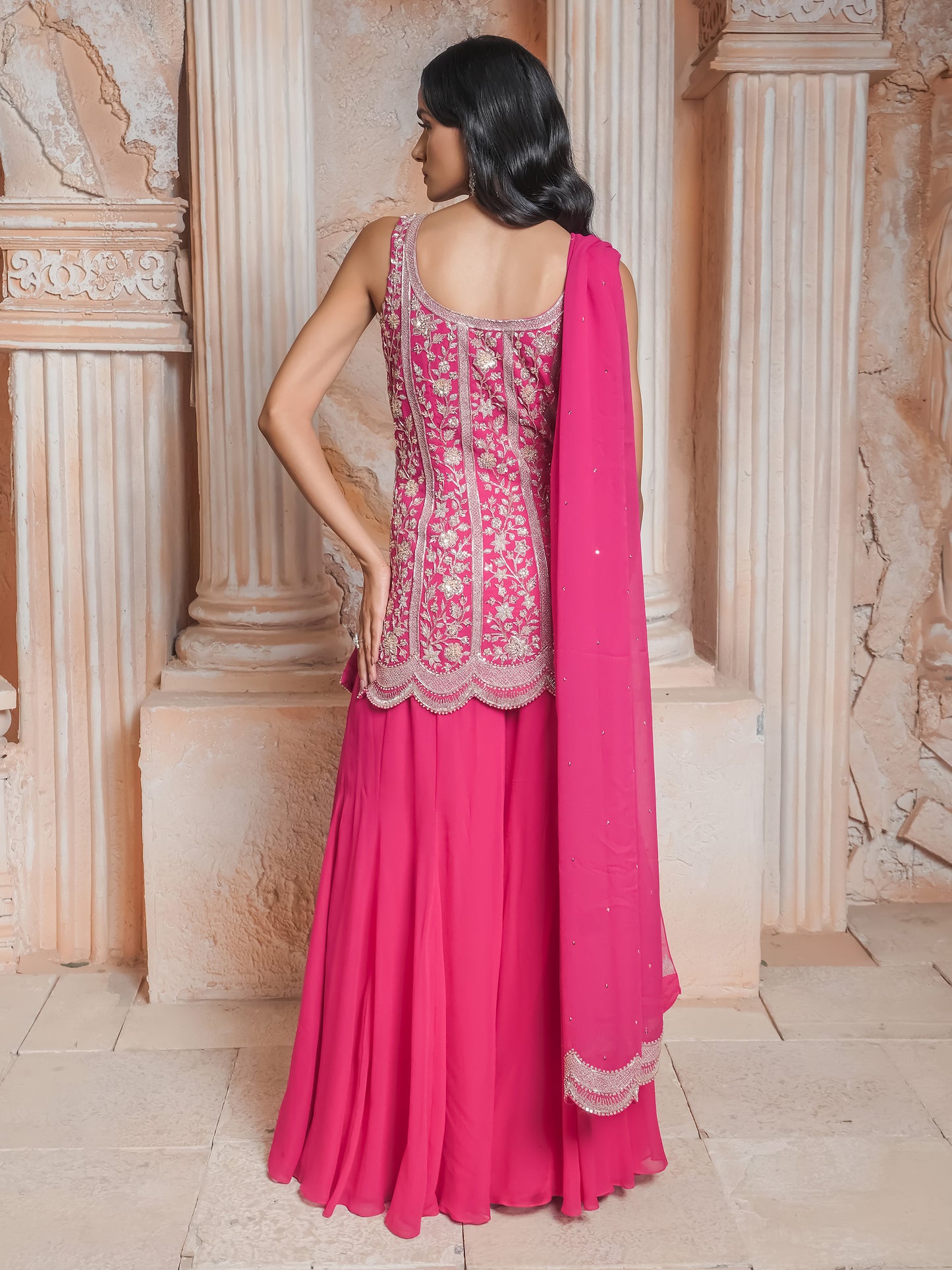 Fushcia Pink Kurta Sharara Set