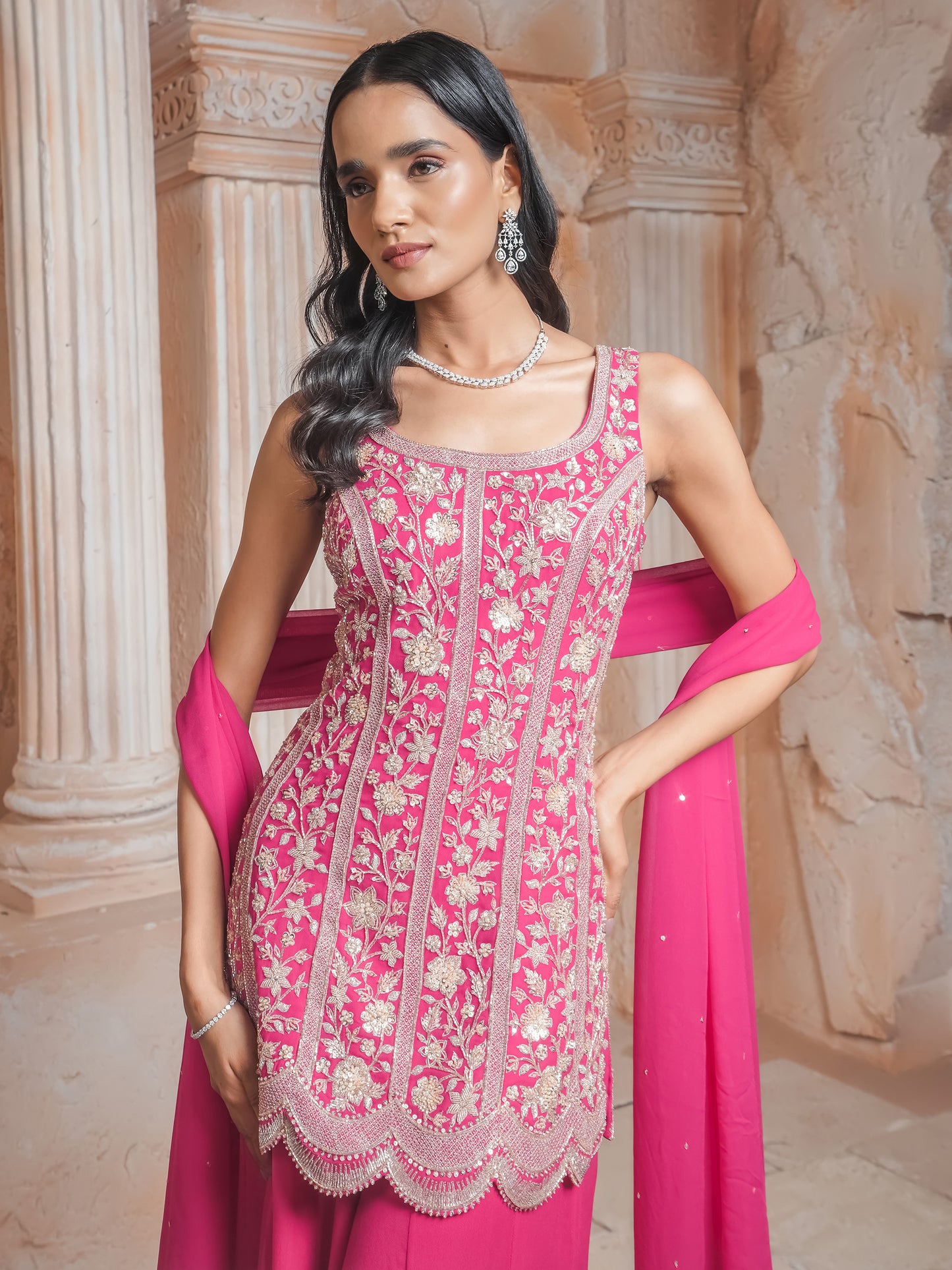 Fushcia Pink Kurta Sharara Set