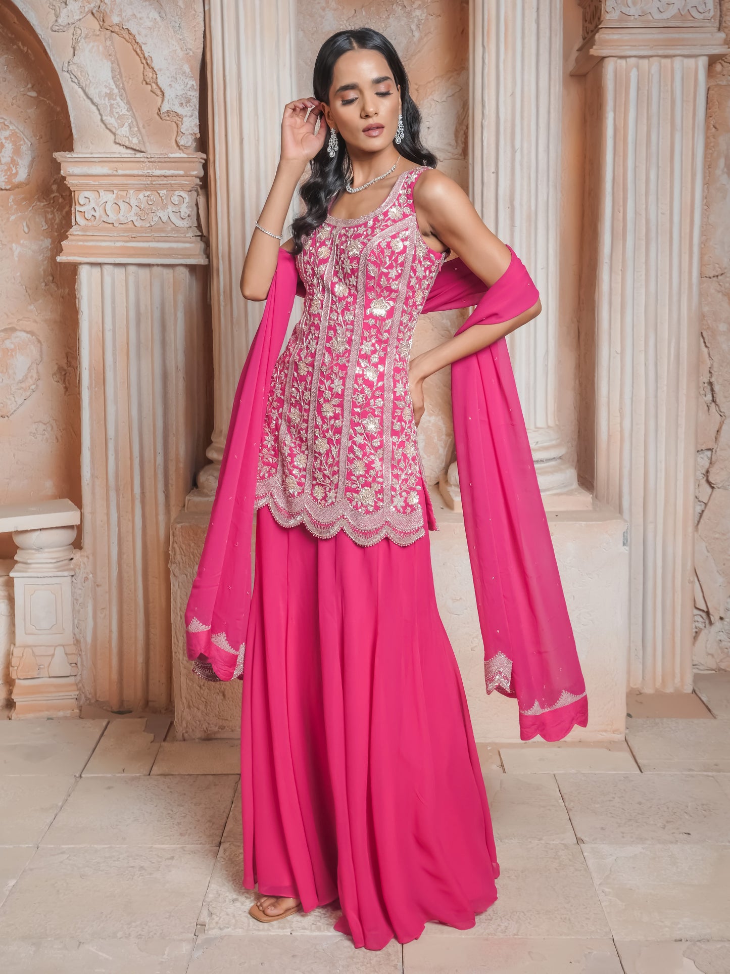 Fushcia Pink Kurta Sharara Set