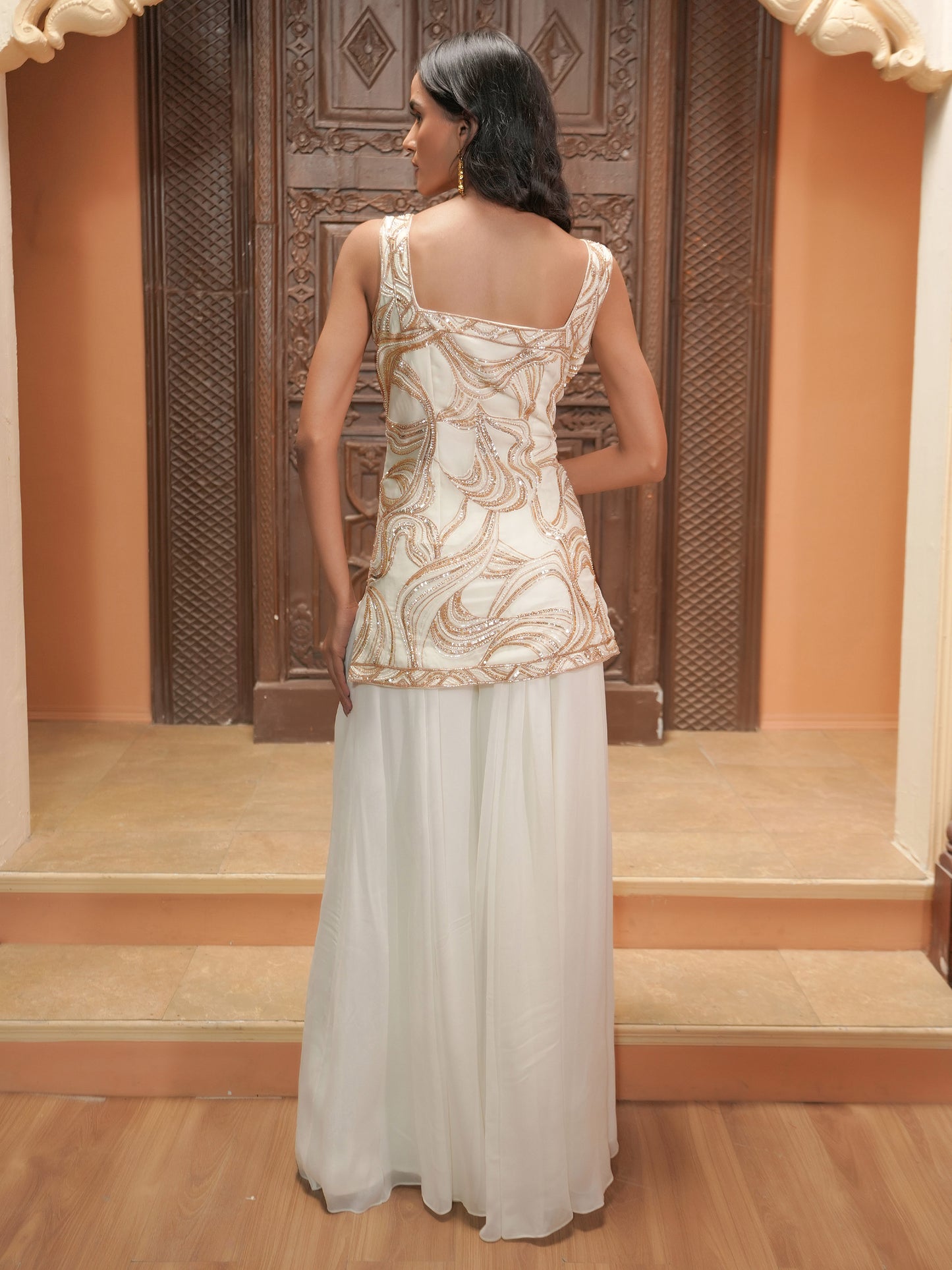 Ivory Hand Embroidered Kurta Sharara Set