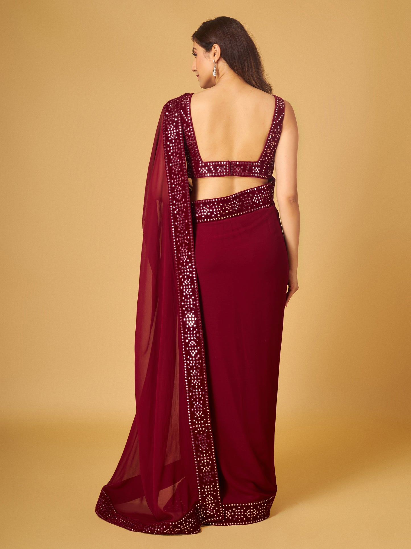Maroon Abla Work Saree and Blouse Set