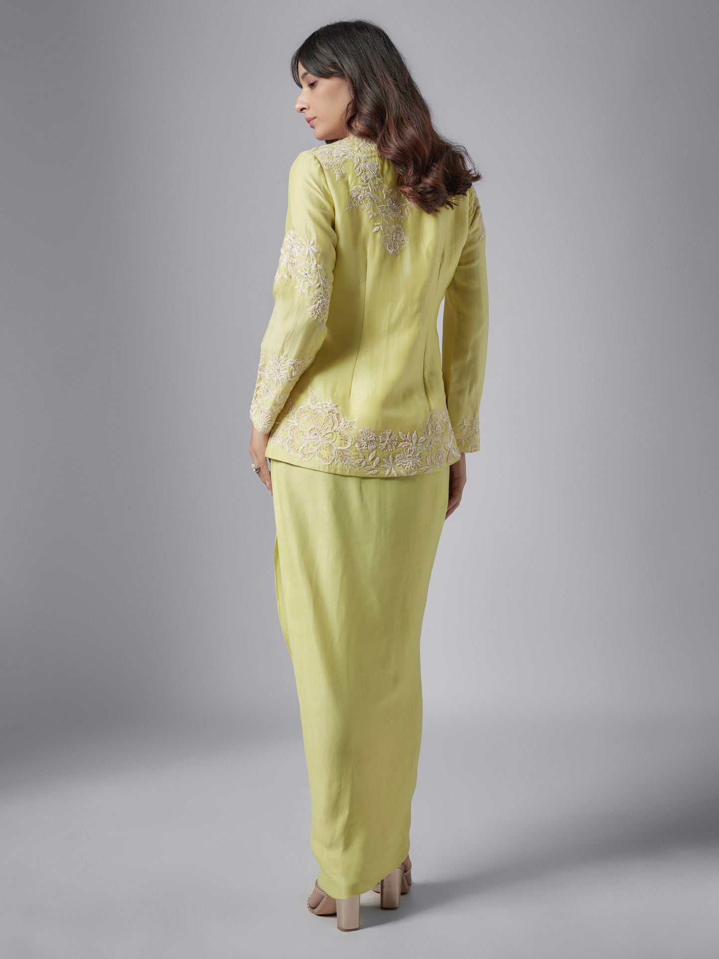 Lime Green Organza Jacket and Skirt Set