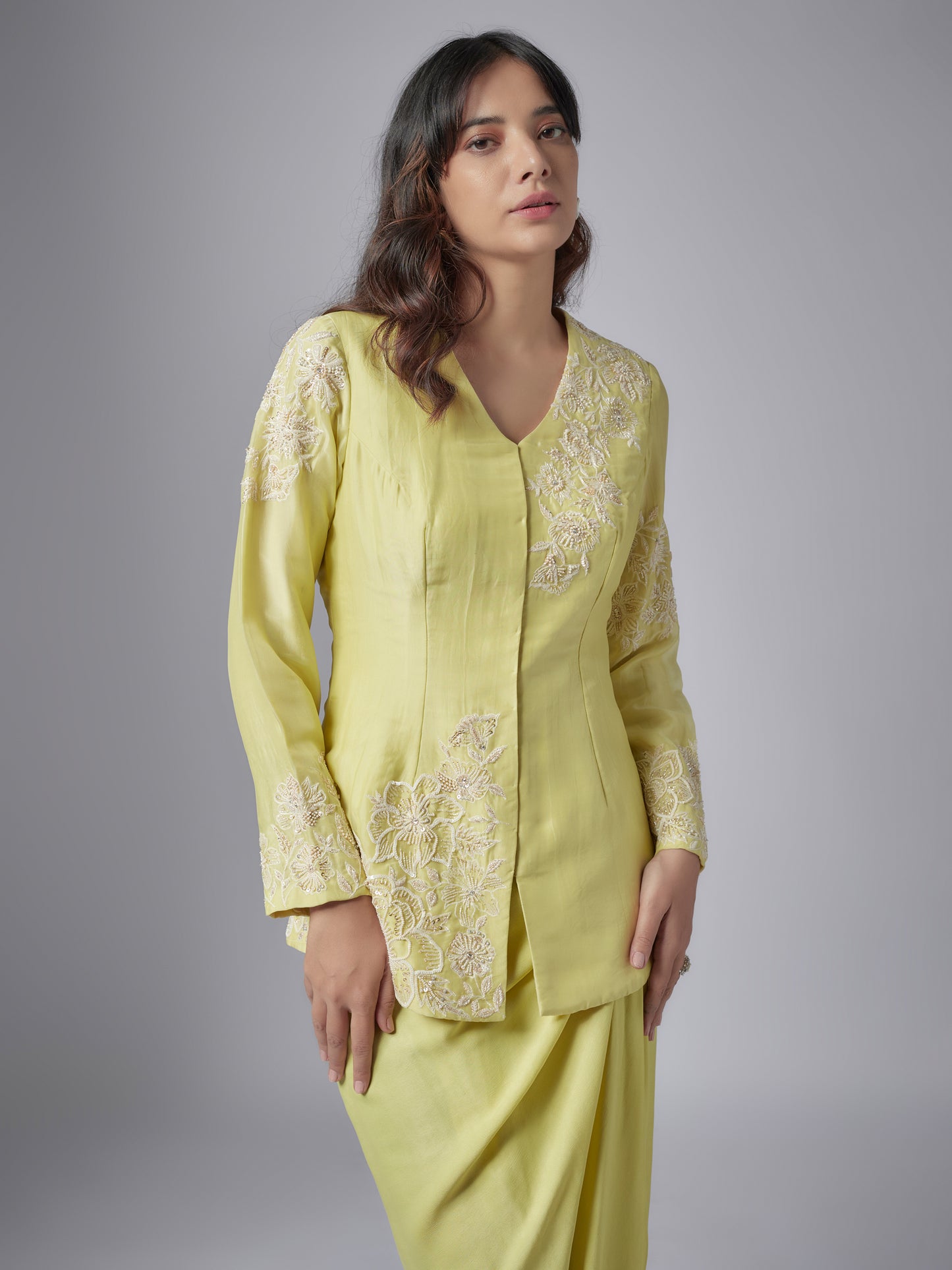 Lime Green Organza Jacket and Skirt Set