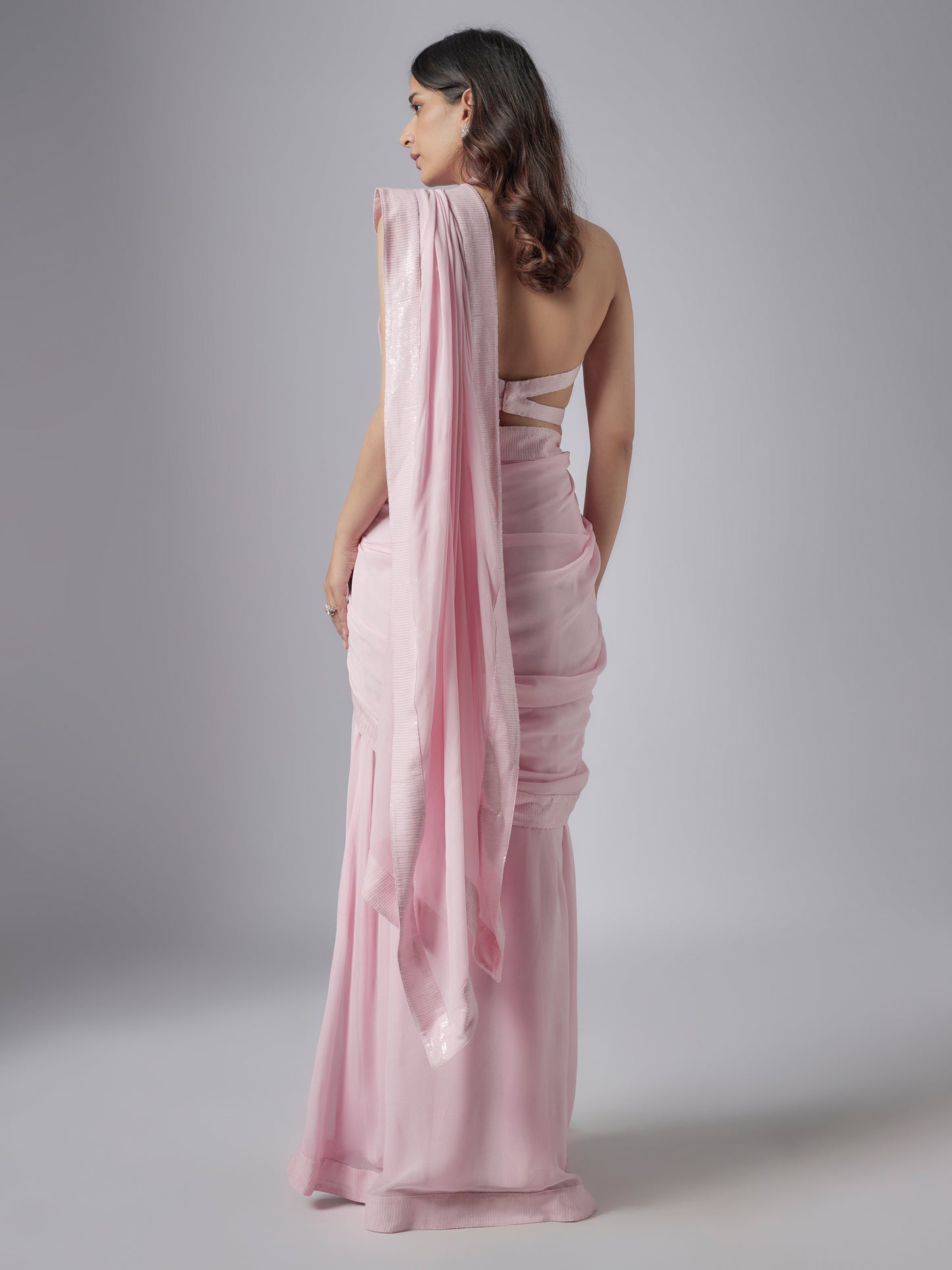 Light Pink Georgette Pre-Stitched Saree
