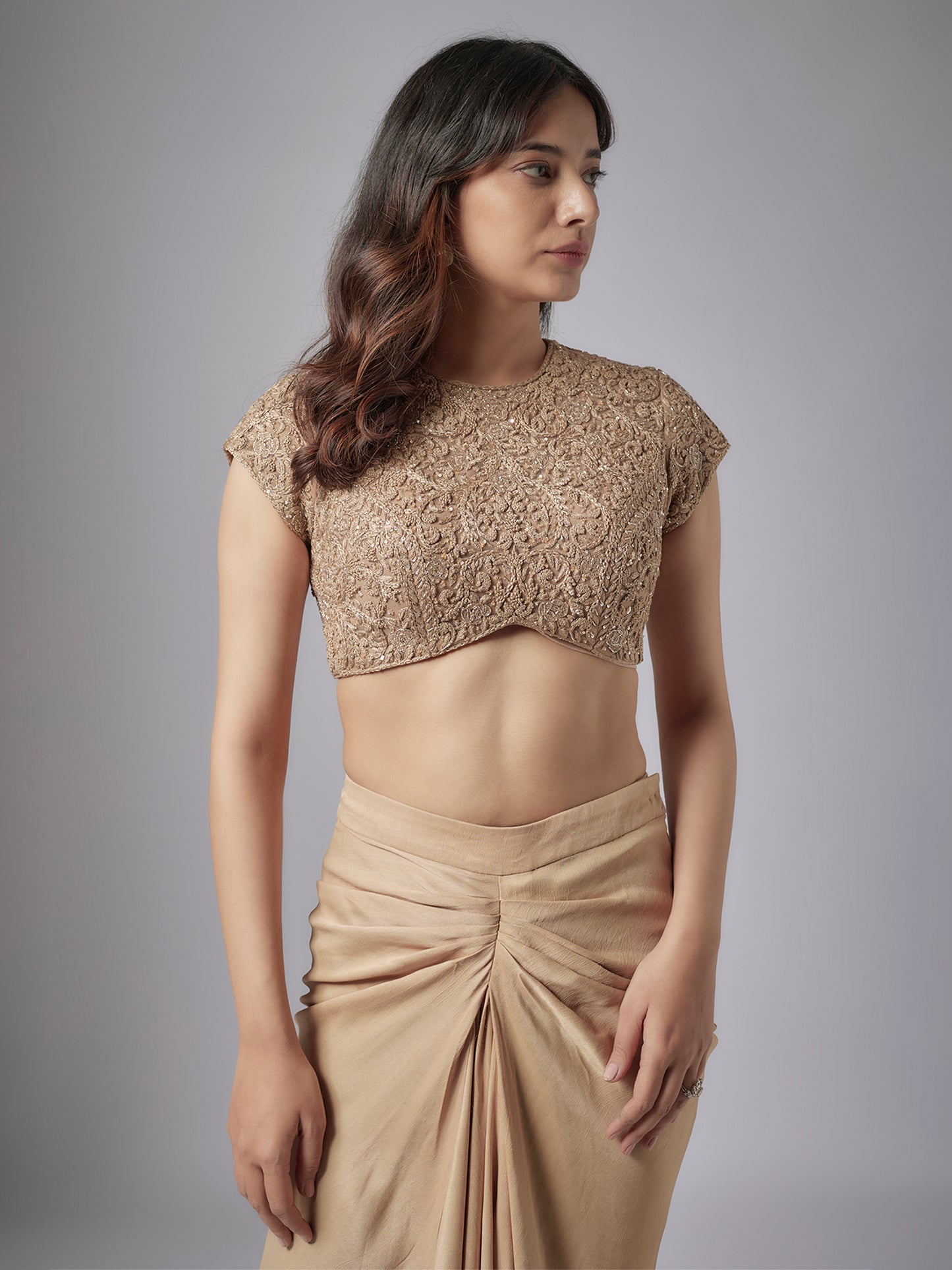 Nude Hand Embroidered Skirt Set